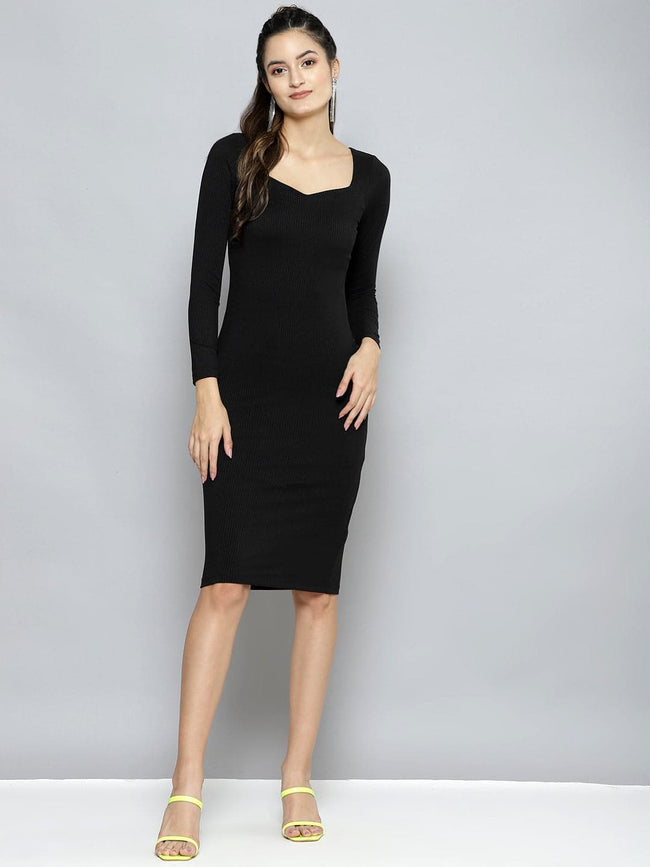 Women Charcoal Rib  BodyCon Midi Dress