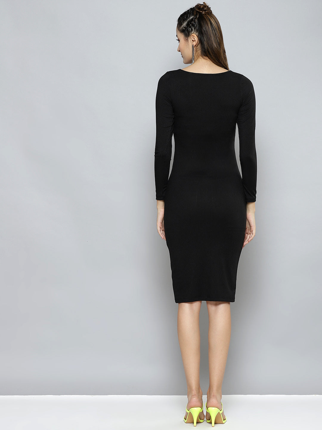 Women Charcoal Rib  BodyCon Midi Dress