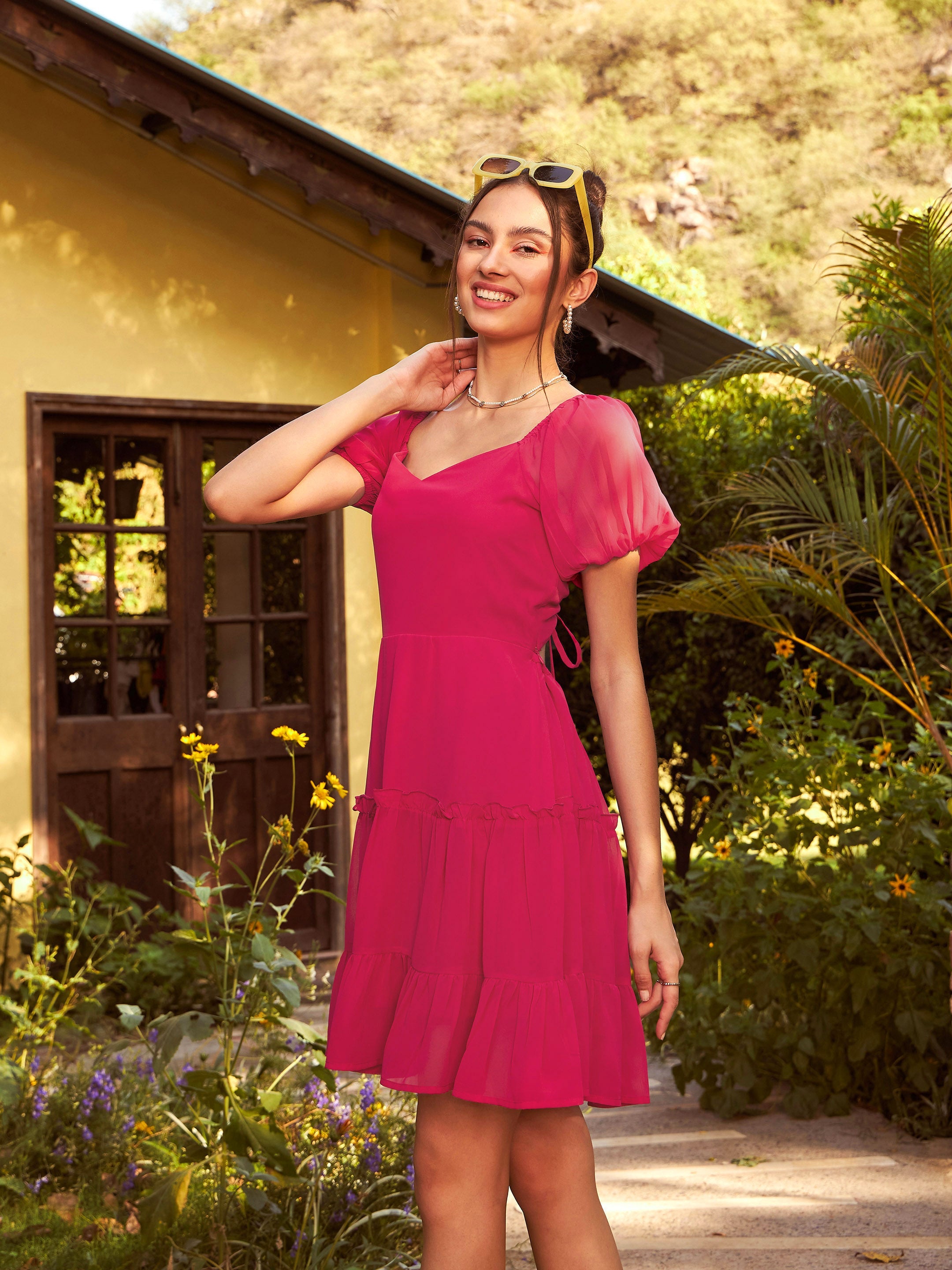 Women Magenta  Short Skater Dress