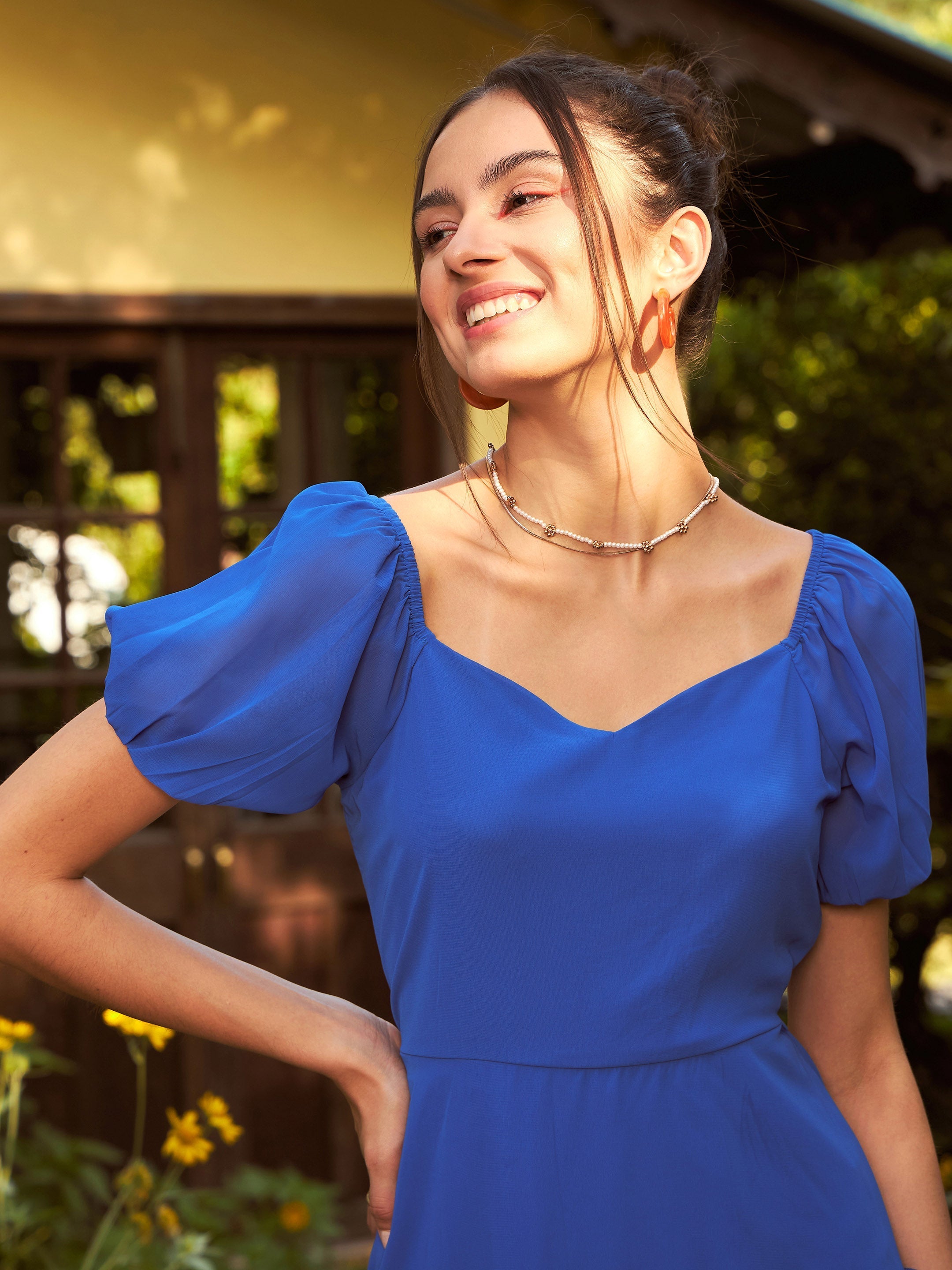 Women Royal Blue  Short Skater Dress