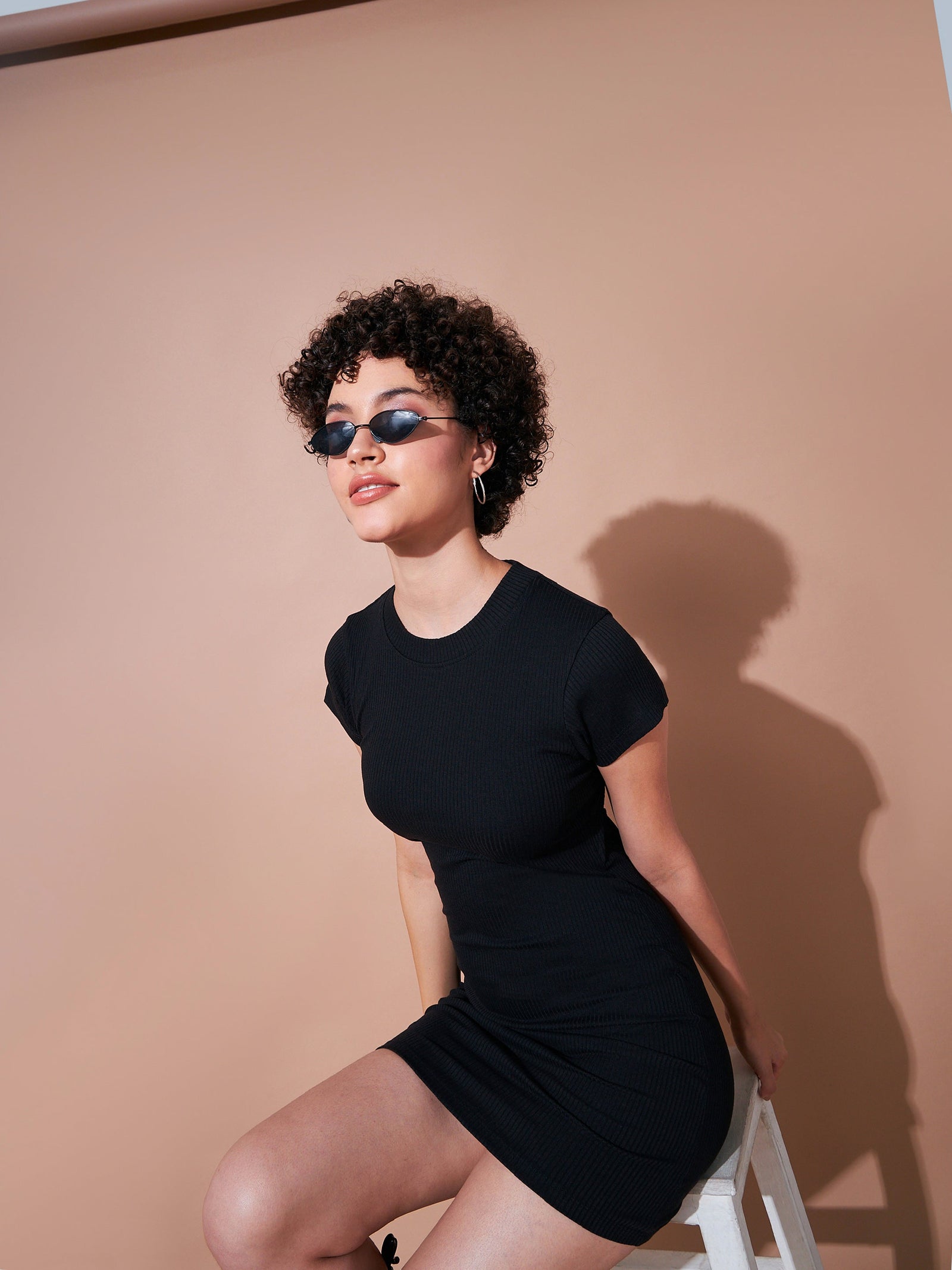 Women Black Rib Back Cut Out Bodycon Dress