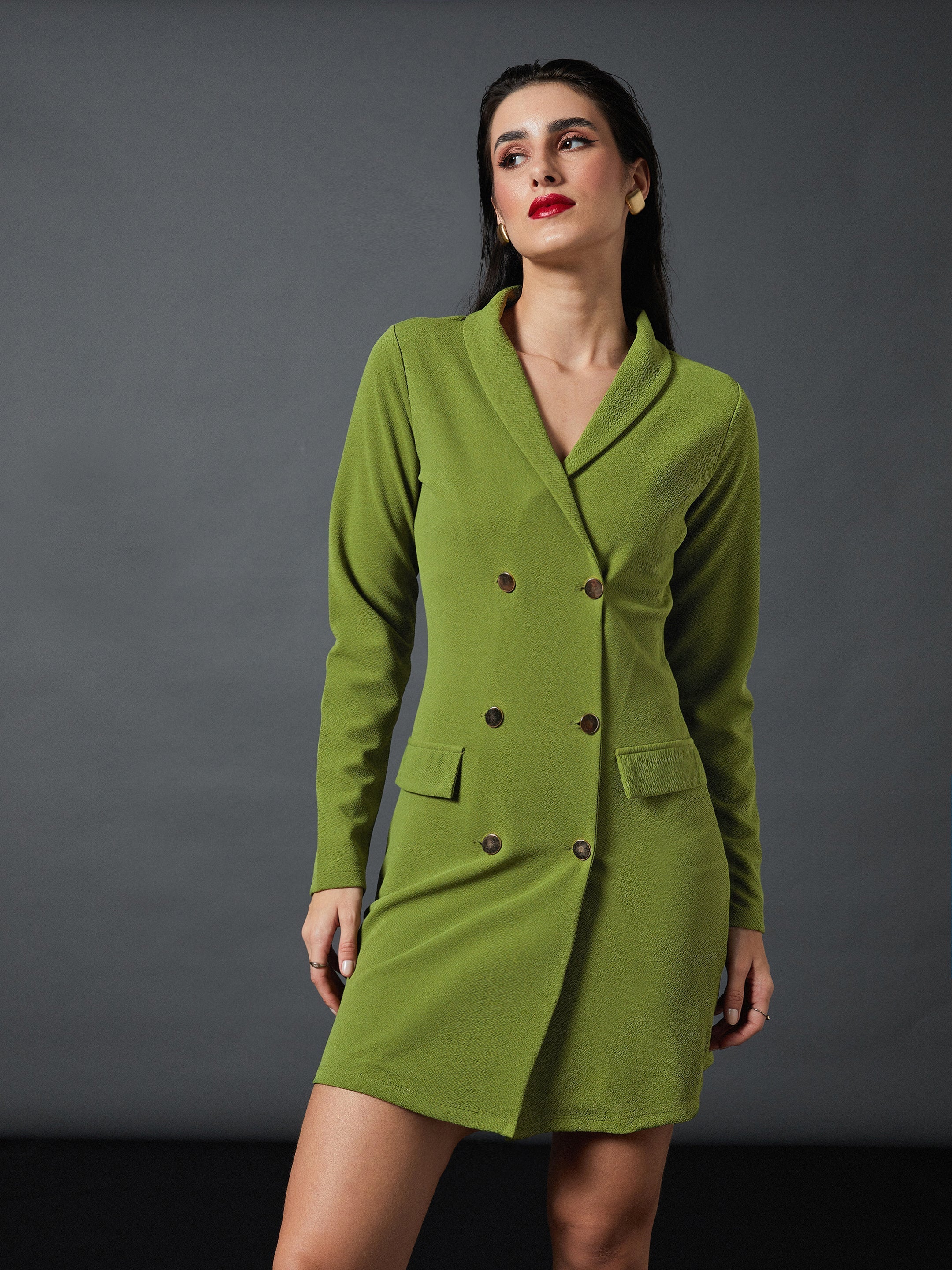 Women Olive Blazer Dress