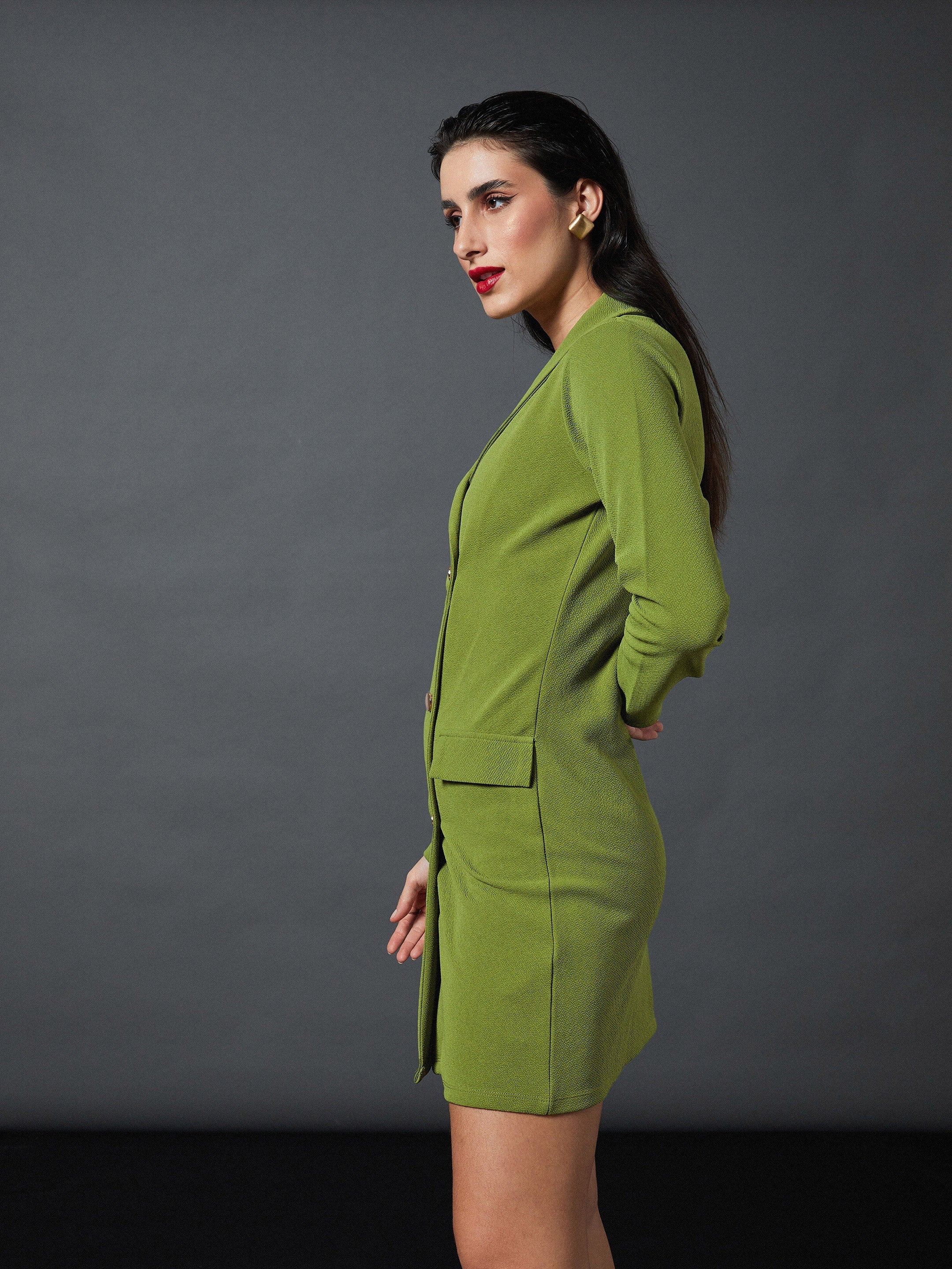 Women Olive Blazer Dress