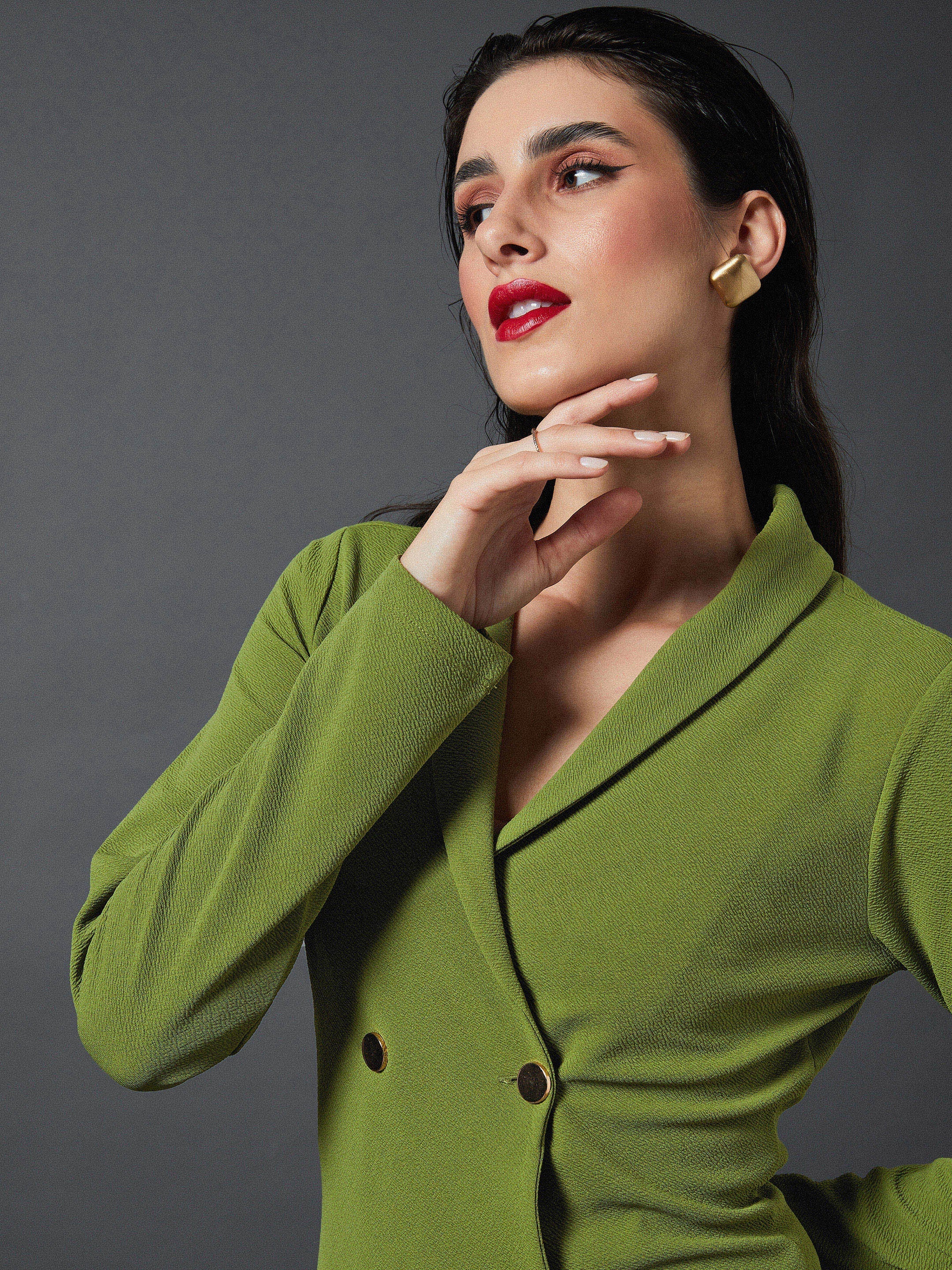 Women Olive Blazer Dress