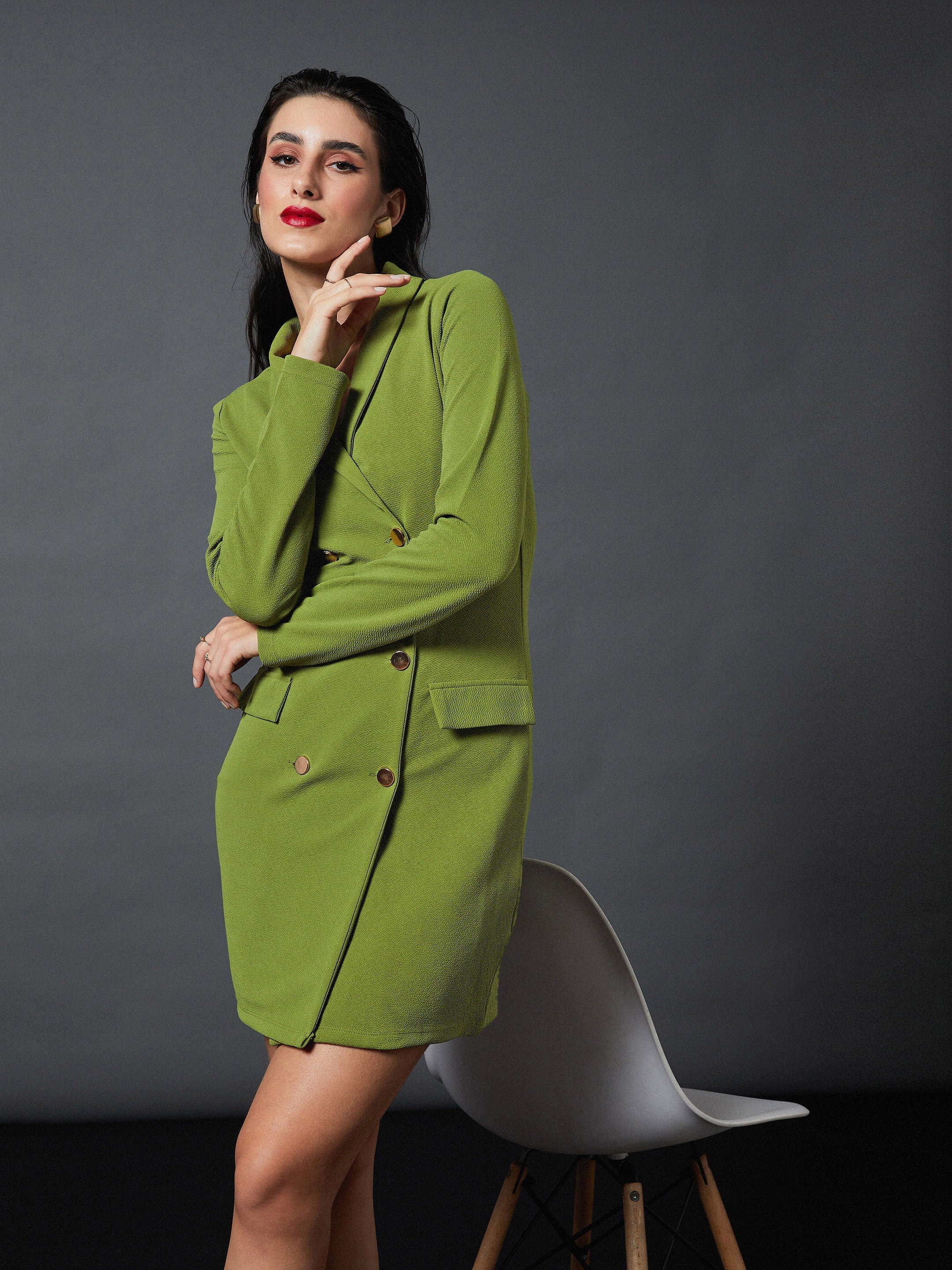 Women Olive Blazer Dress