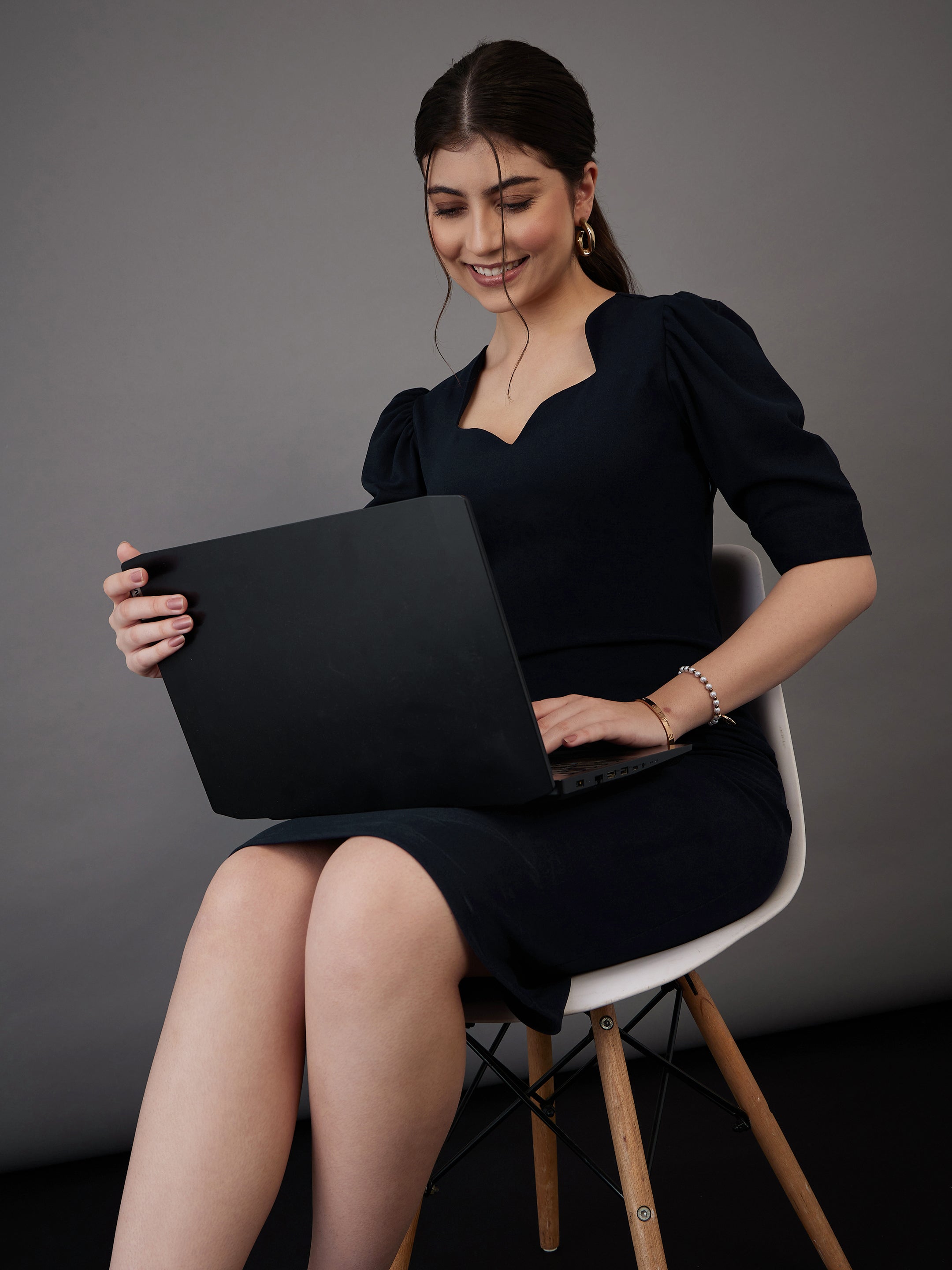 Women Navy Bodycon Midi Dress