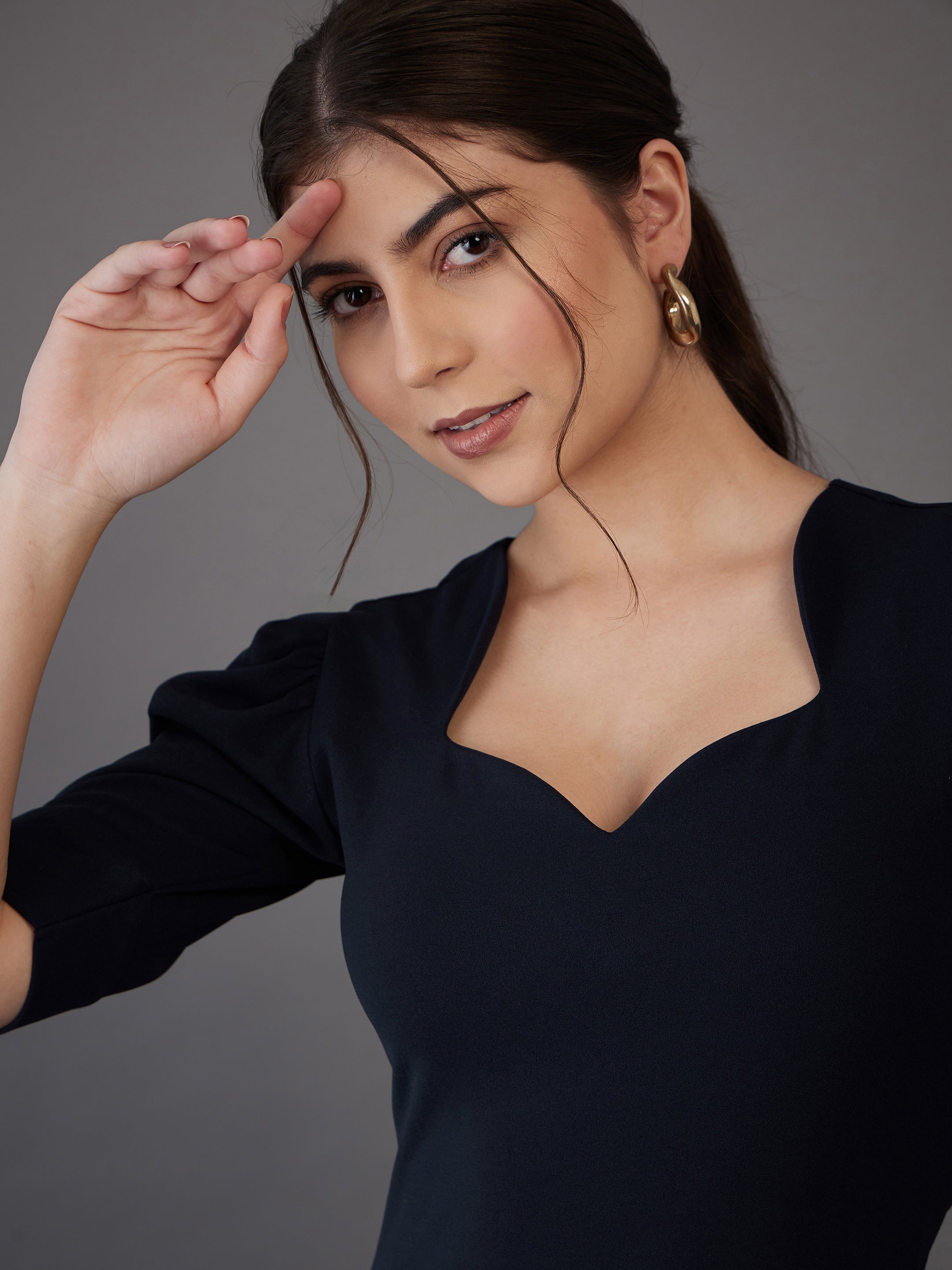 Women Navy Bodycon Midi Dress