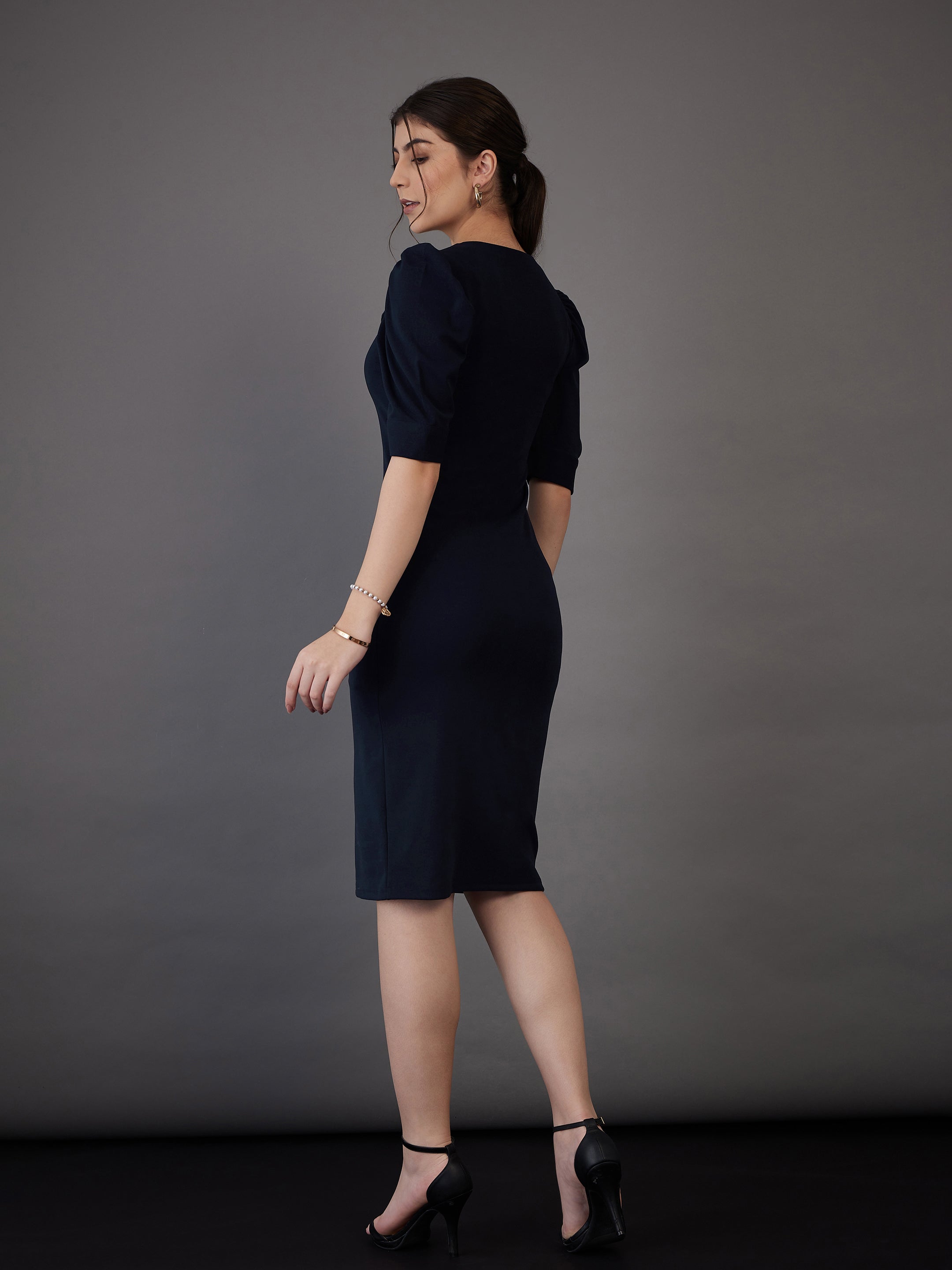 Women Navy Bodycon Midi Dress