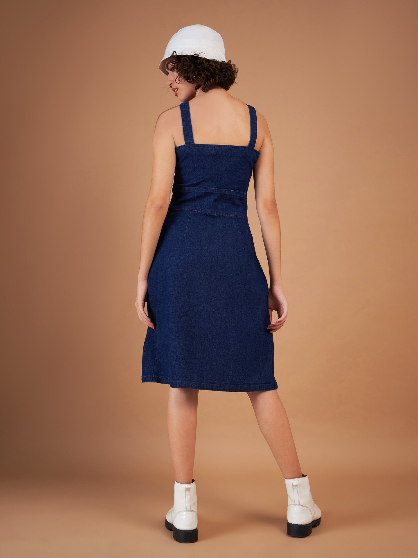 Women Navy Denim Wash Strappy Dress