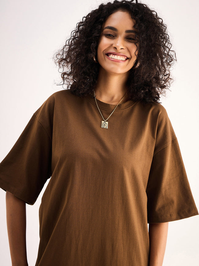 Women Brown Oversized T-Shirt Dress – FYVA