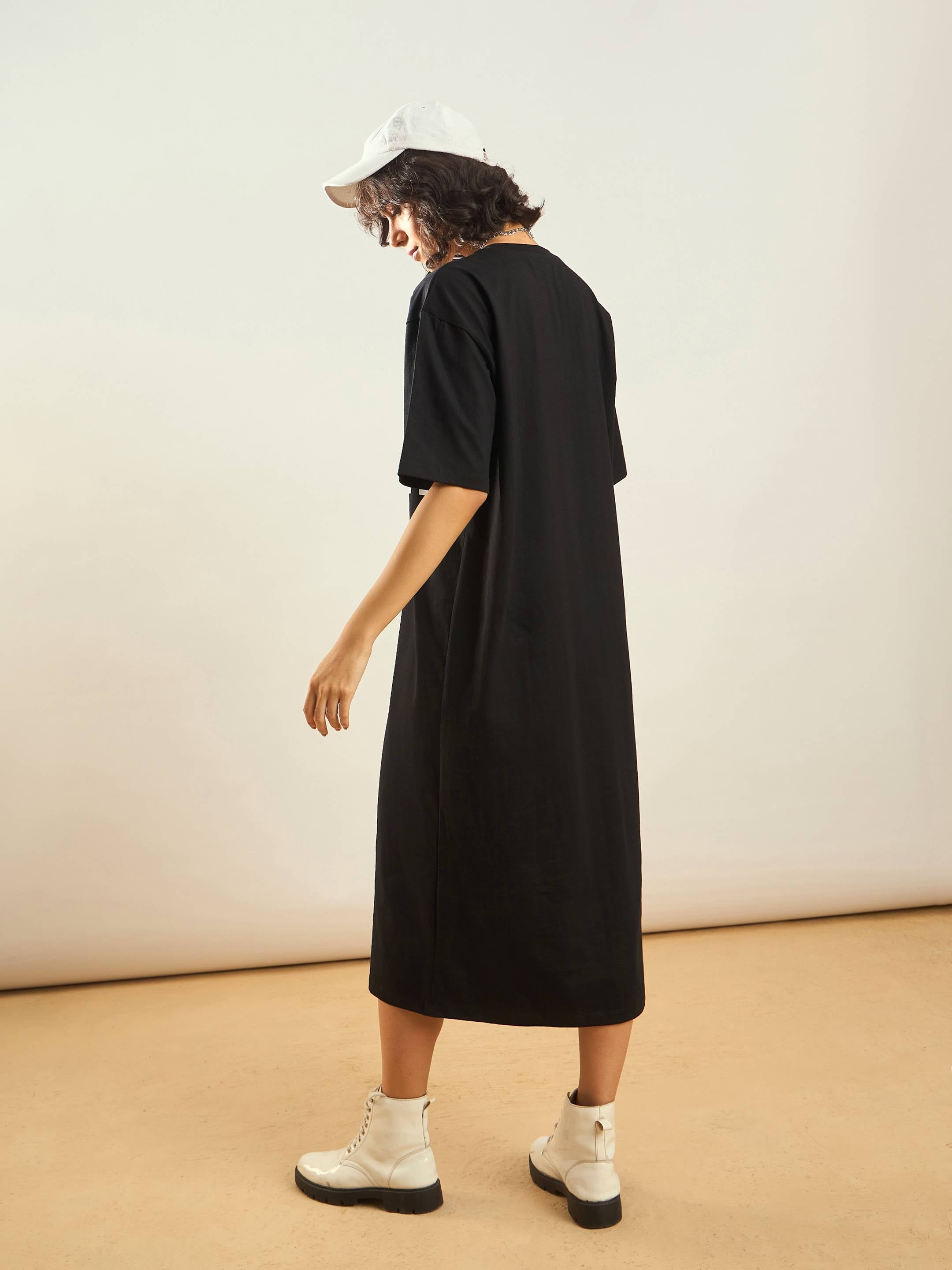 Women Black Printed T-Shirt Dress