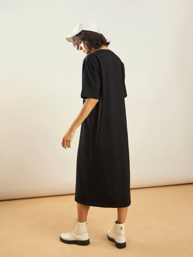 Women Black Printed T-Shirt Dress