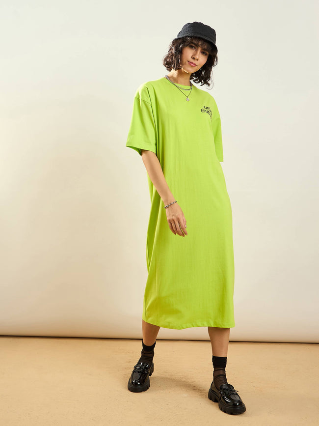 Women Neon Green NEVER ENOUGH Printed T-Shirt Dress – FYVA