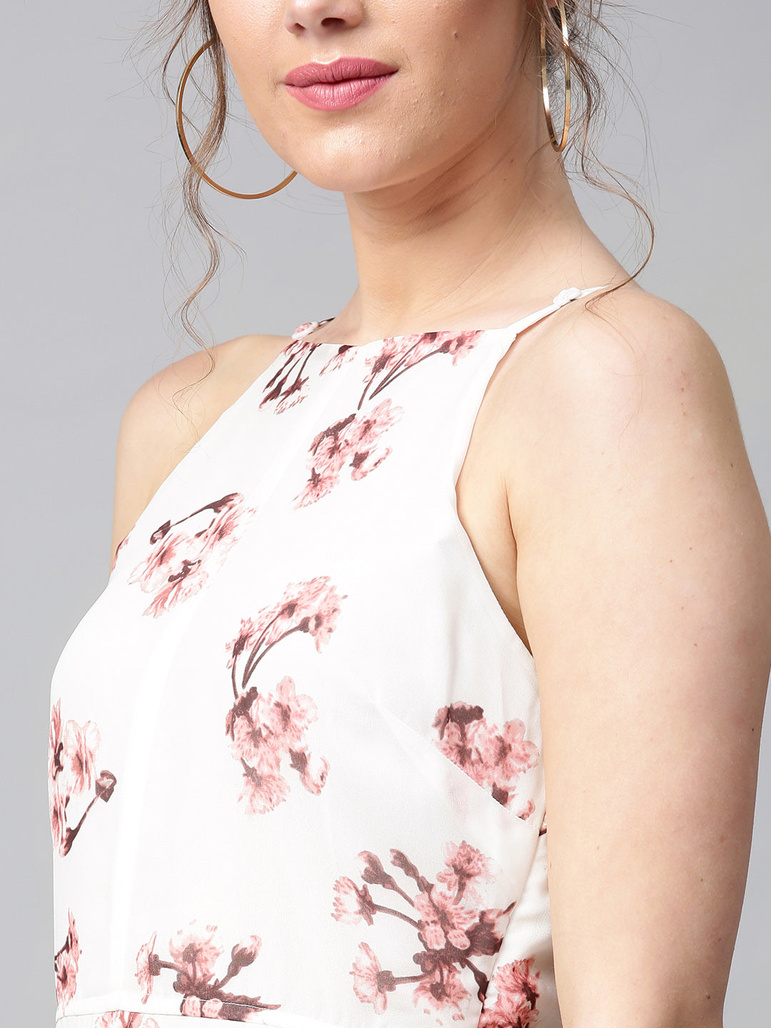 Women Ivory Floral Halter Maxi