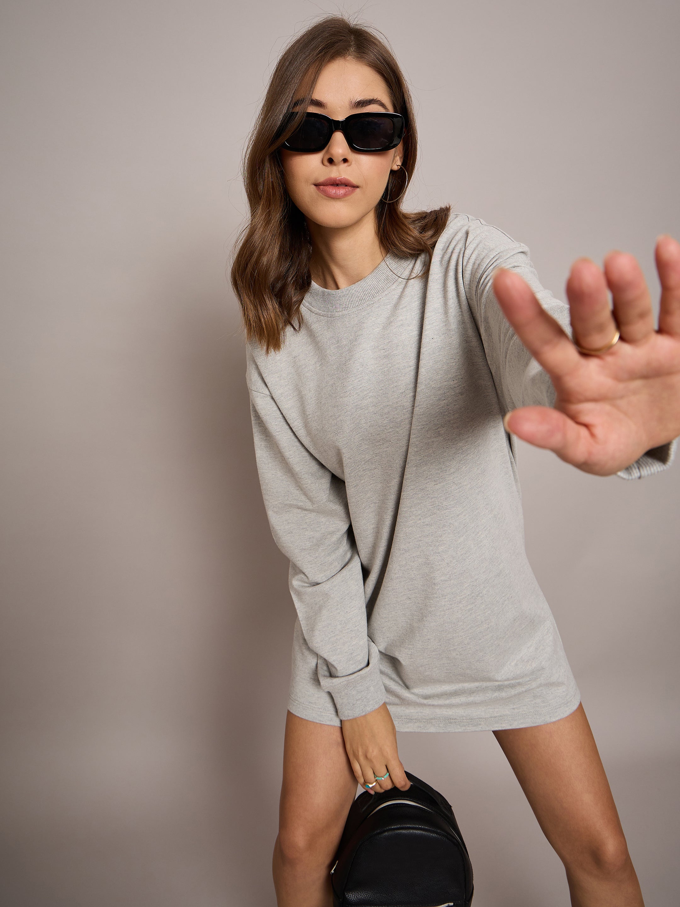 Women Grey Oversized Short Sweat Dress