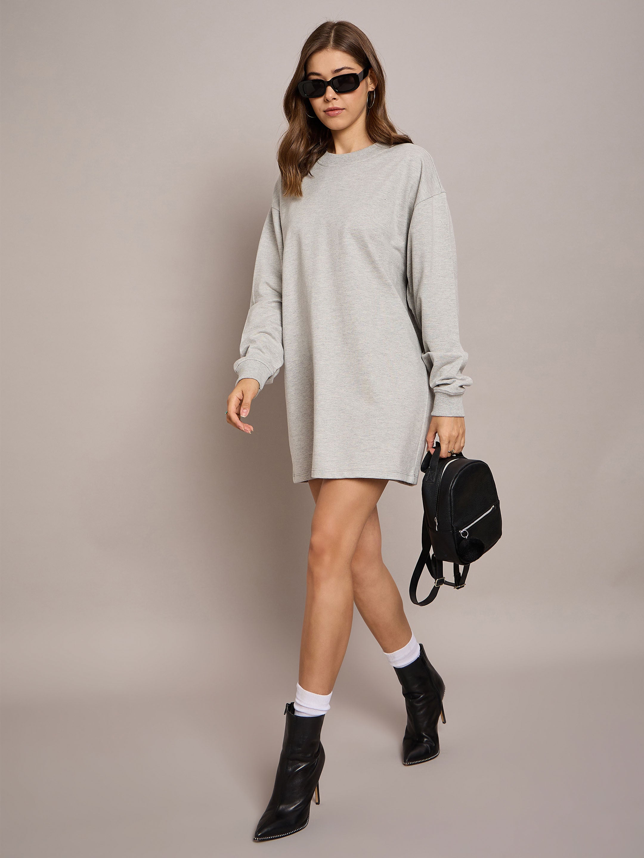 Women Grey Oversized Short Sweat Dress