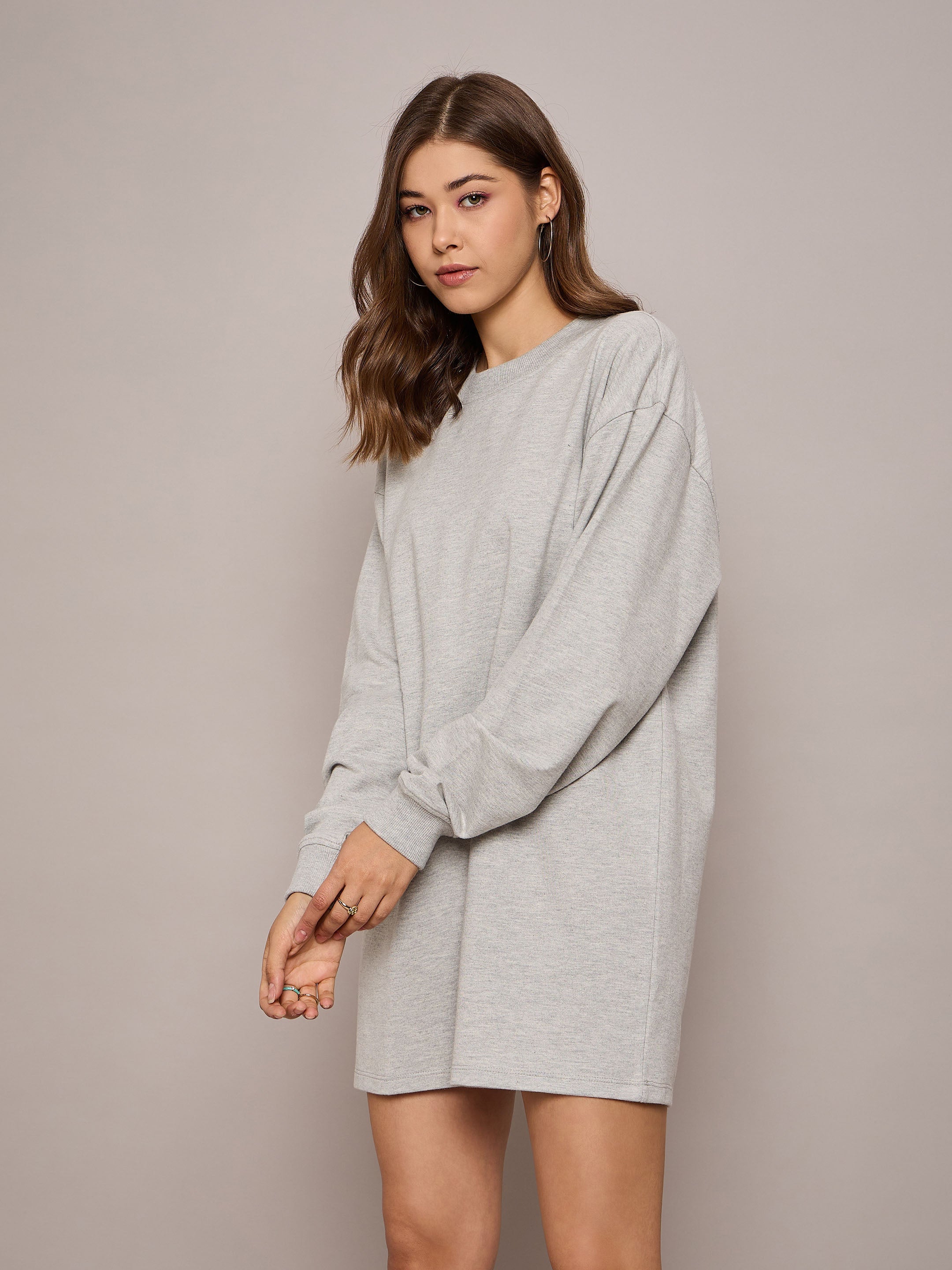 Women Grey Oversized Short Sweat Dress