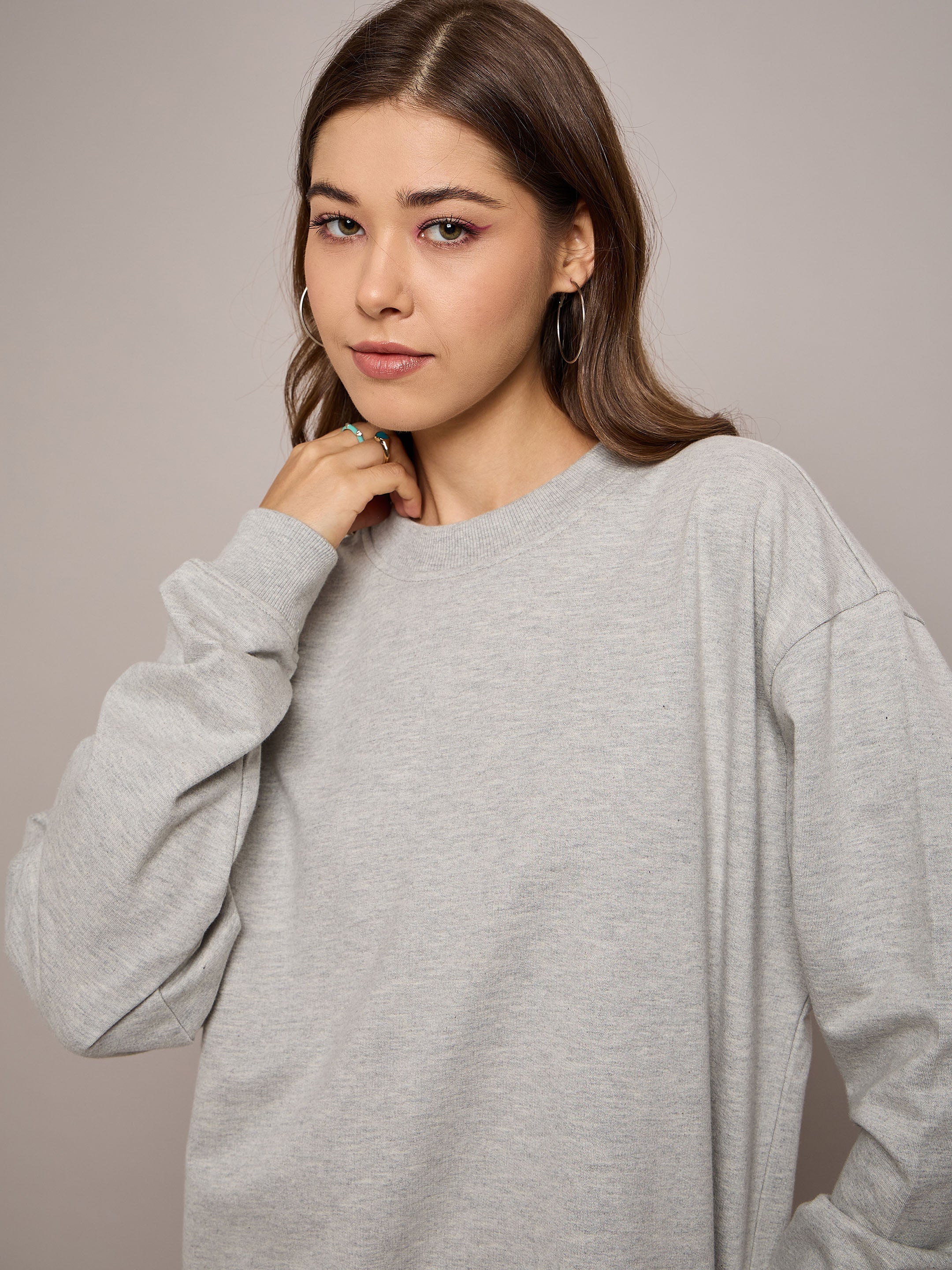 Women Grey Oversized Short Sweat Dress