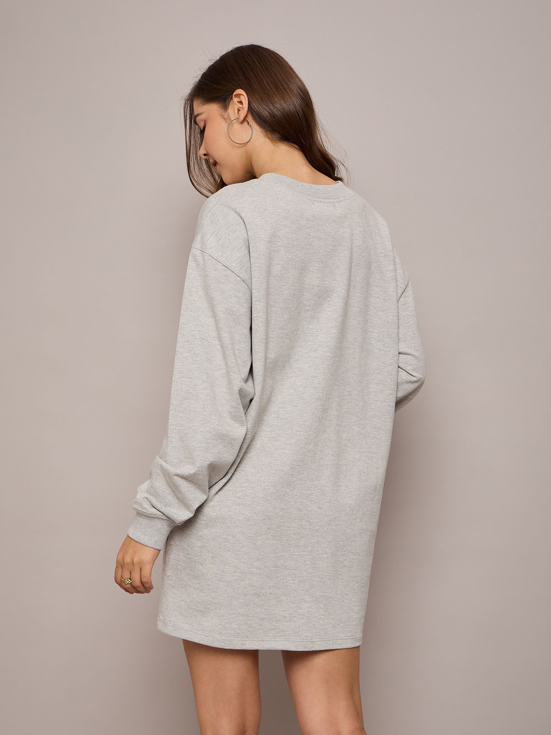 Women Grey Oversized Short Sweat Dress