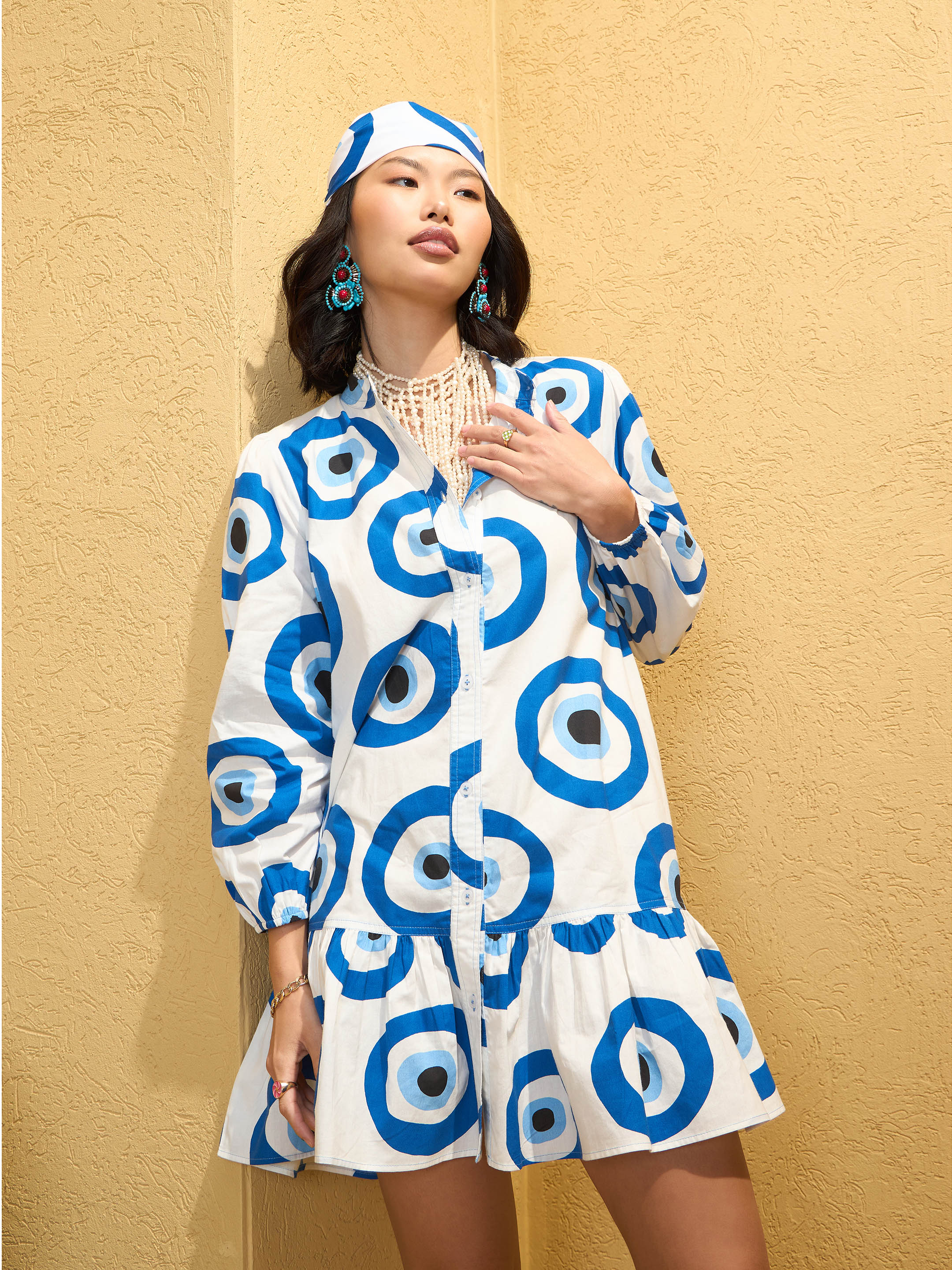 Women White Printed Shirt Dress