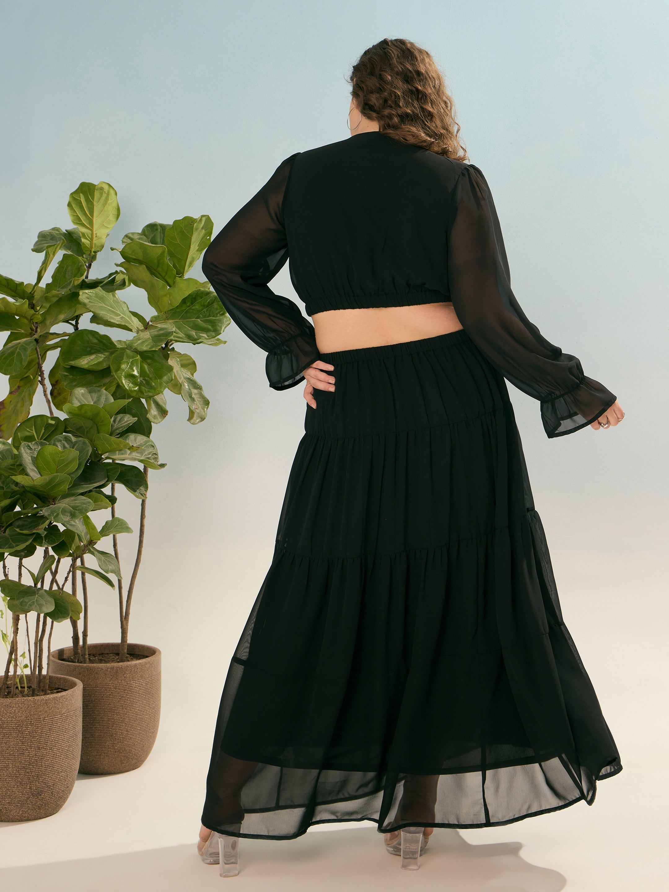 Women Black Solid Waist Cut-Out Maxi Dress