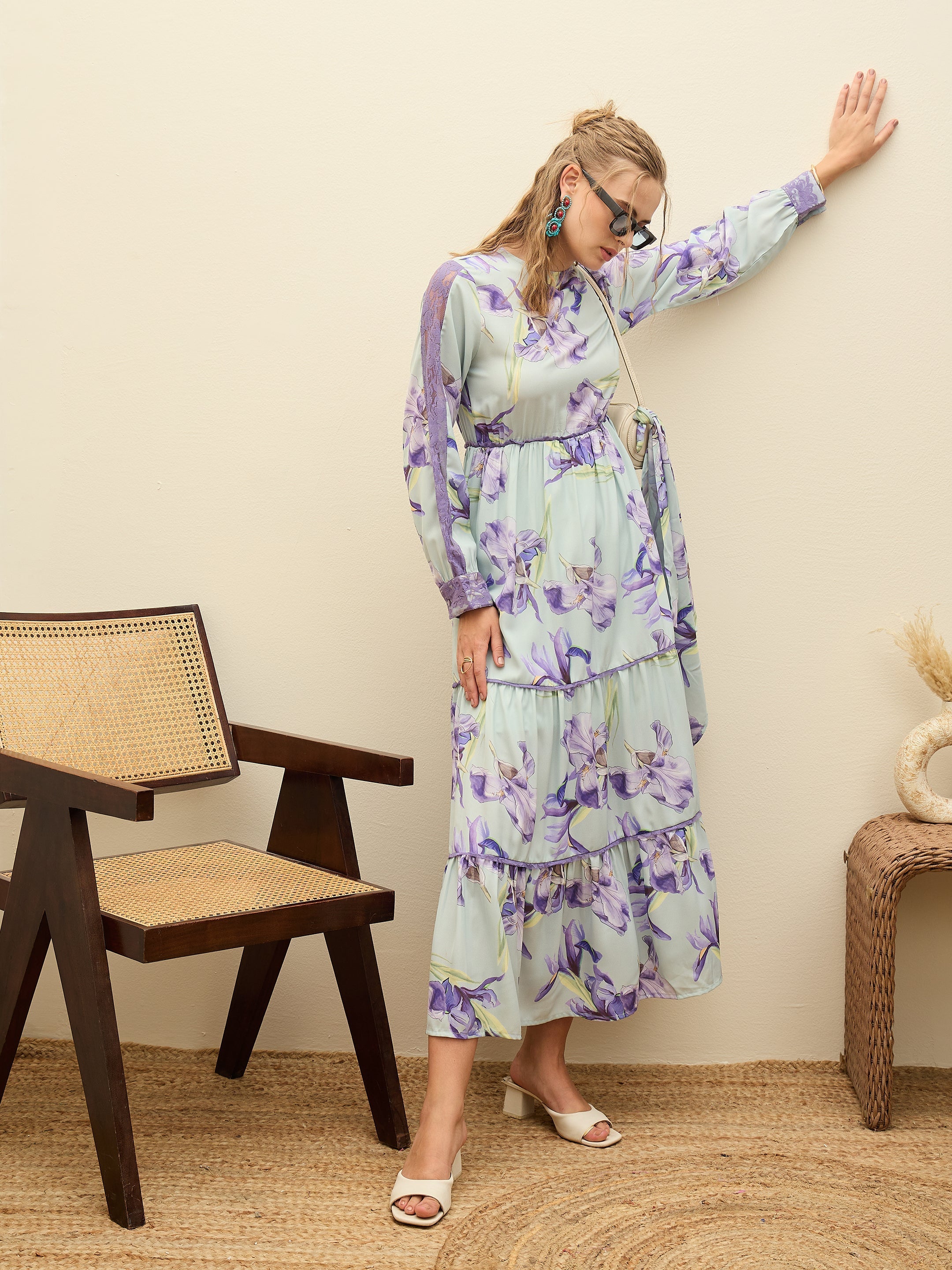 Women See Green Floral Tiered Maxi Dress