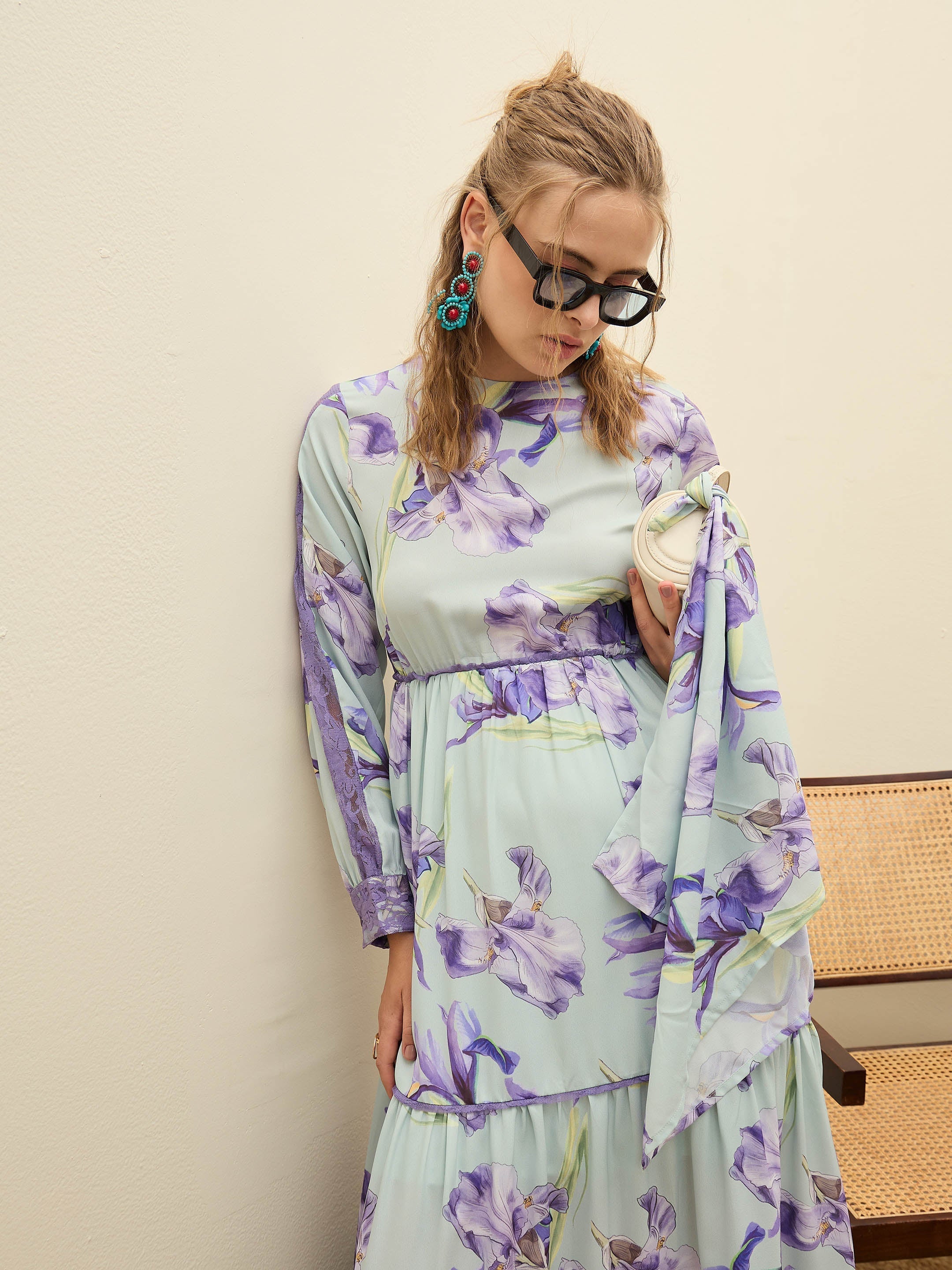 Women See Green Floral Tiered Maxi Dress