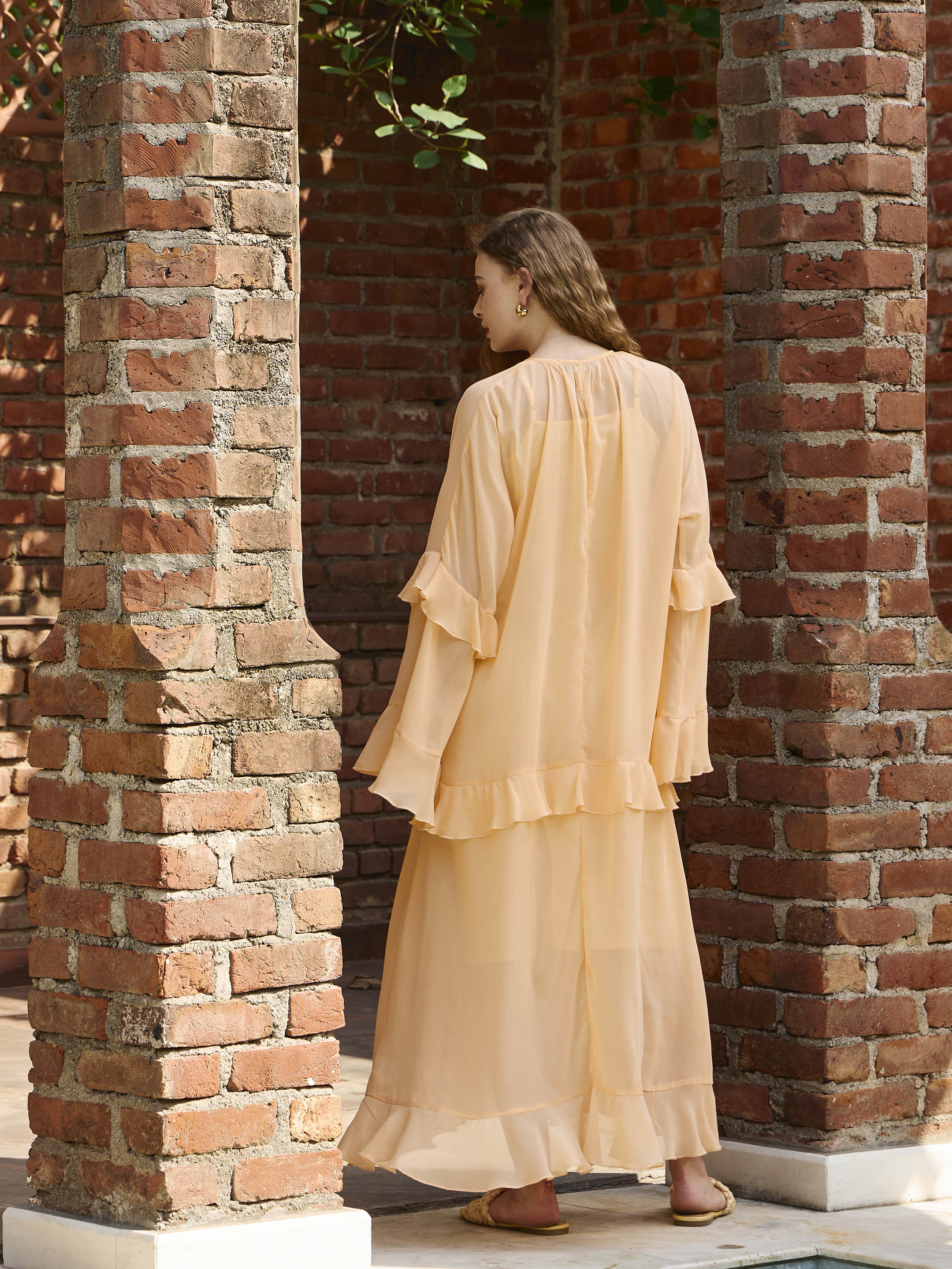 Women Peach Solid Loose Fit Maxi Dress