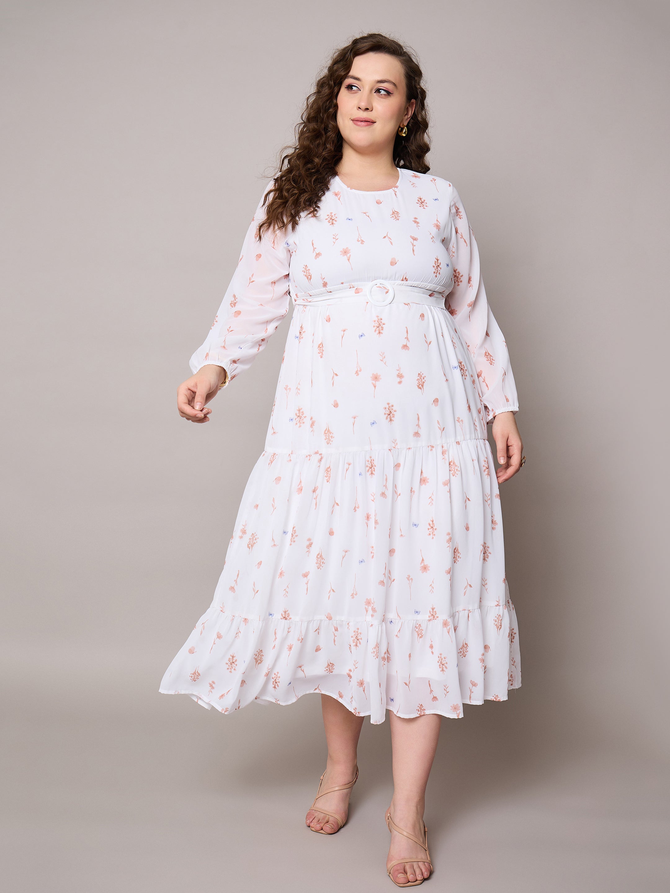 Women Brown Floral Tiered Maxi Dress