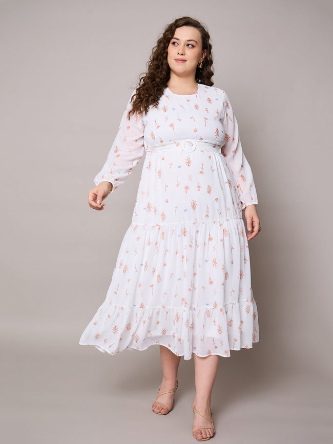 Women Brown Floral Tiered Maxi Dress