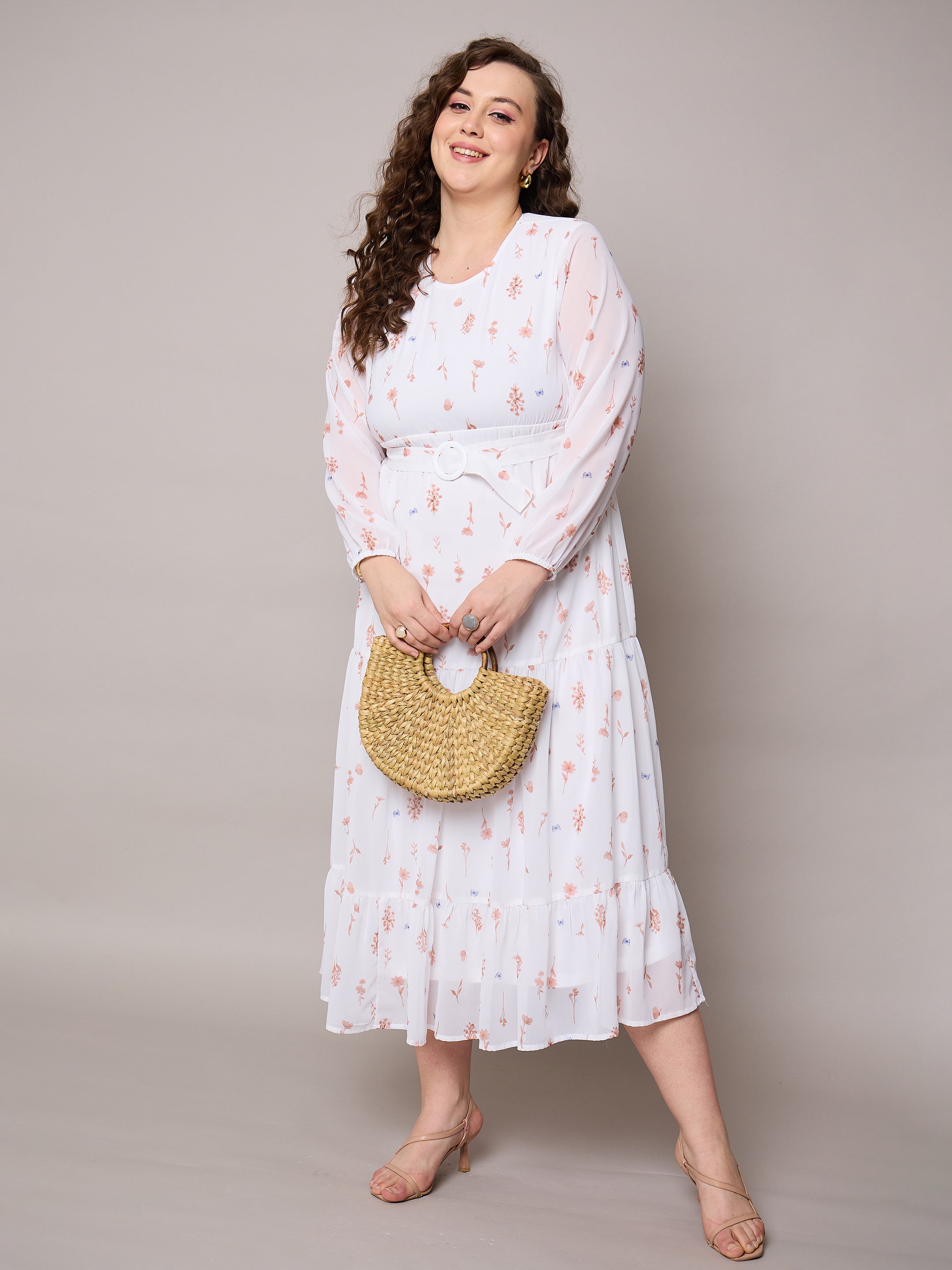 Women Brown Floral Tiered Maxi Dress