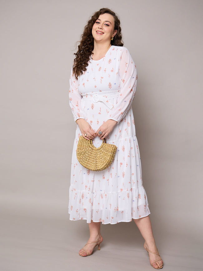 Women Brown Floral Tiered Maxi Dress