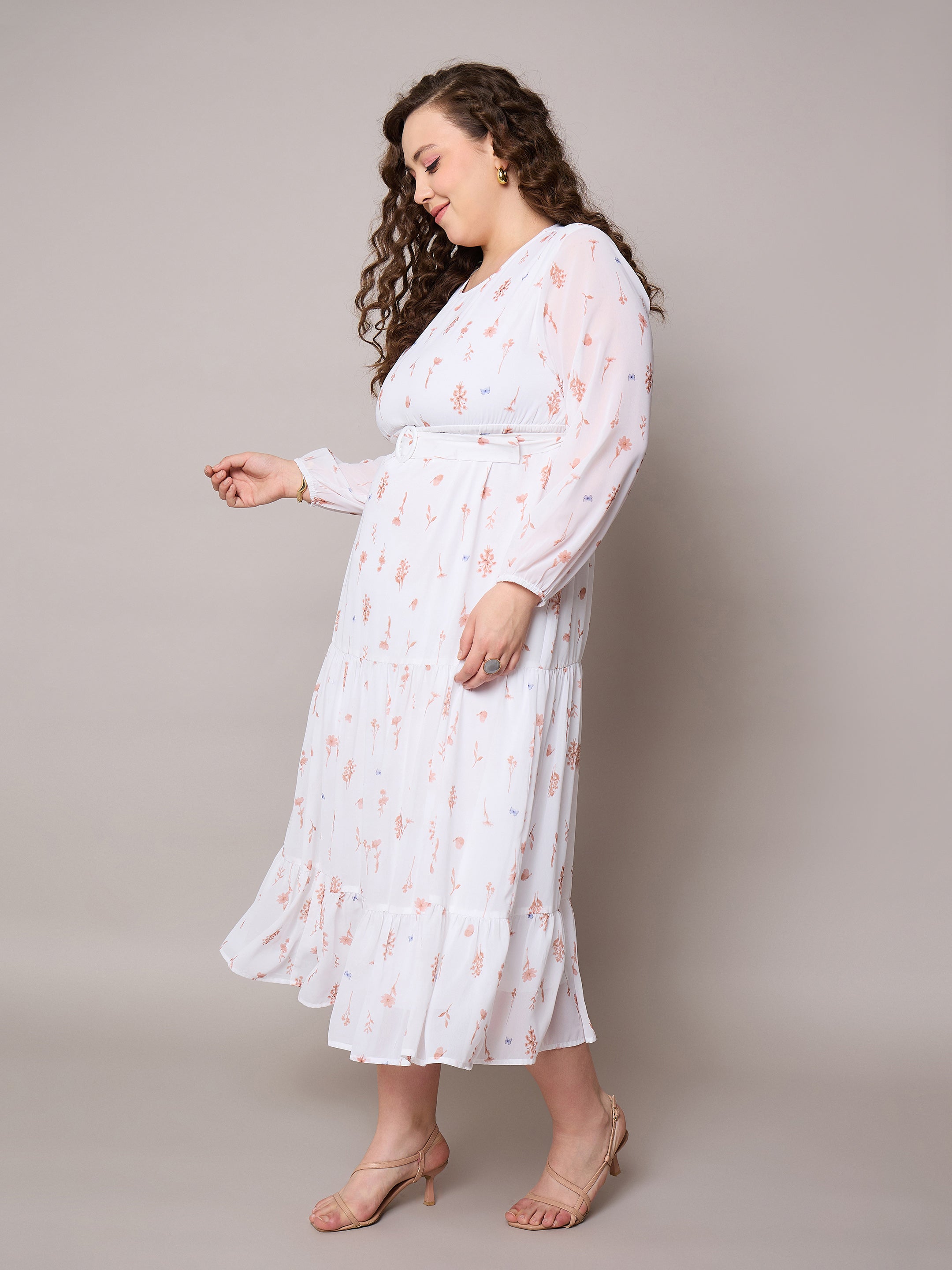 Women Brown Floral Tiered Maxi Dress