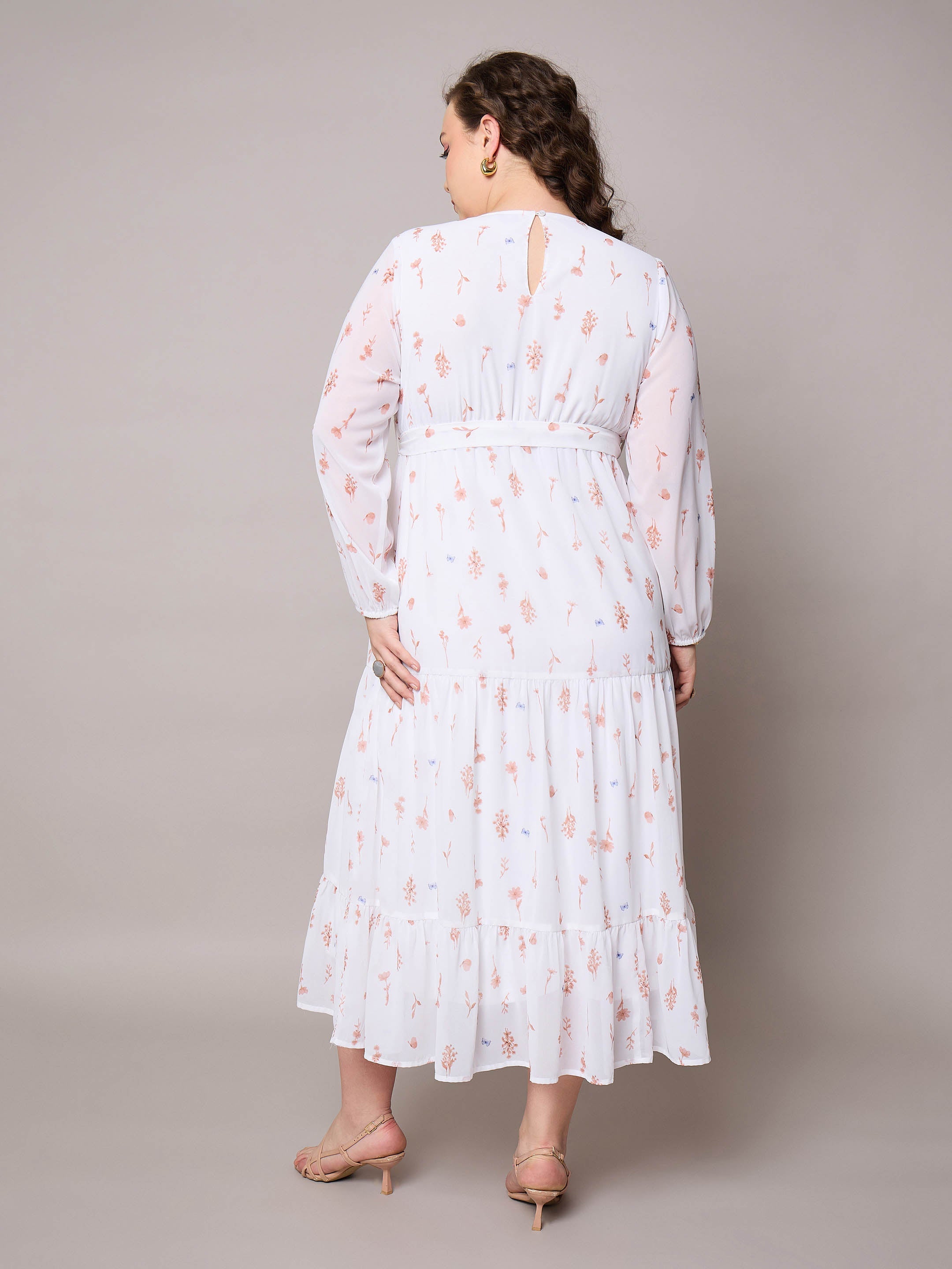 Women Brown Floral Tiered Maxi Dress