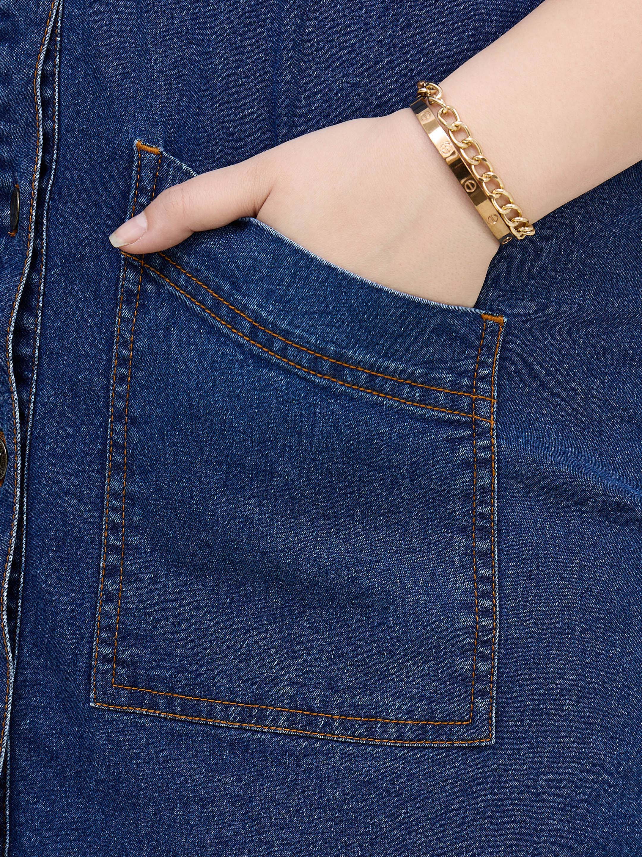 Women Navy Denim Sleeveless Short Dress