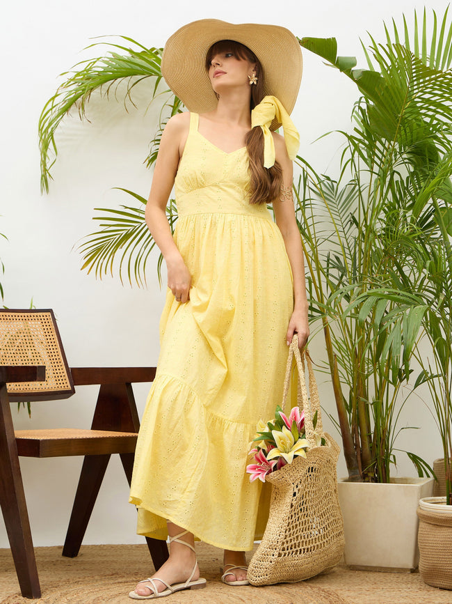 Women Yellow  Strappy Maxi Dress