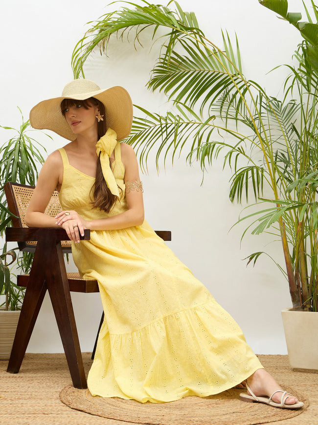 Women Yellow  Strappy Maxi Dress