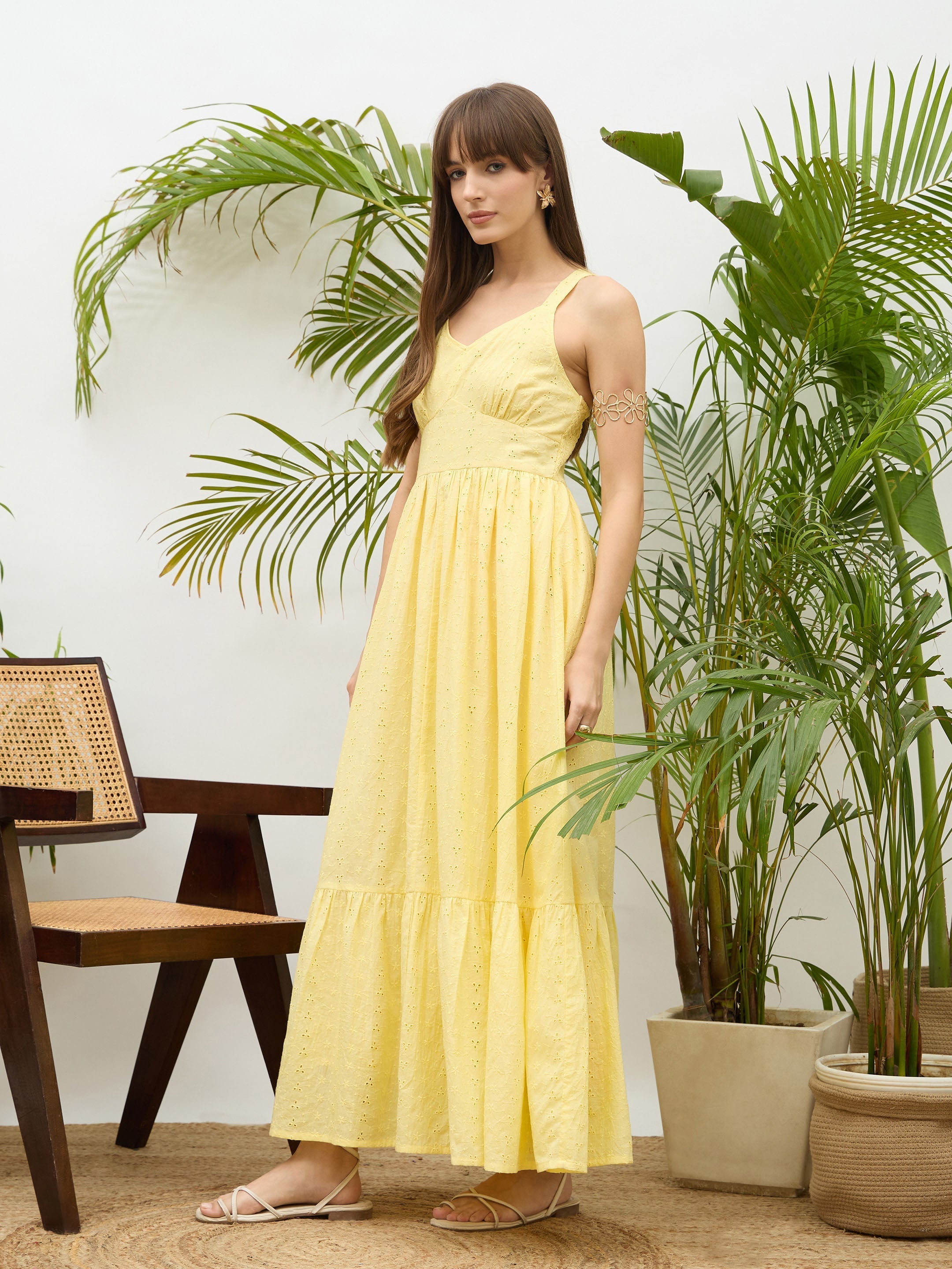 Women Yellow  Strappy Maxi Dress