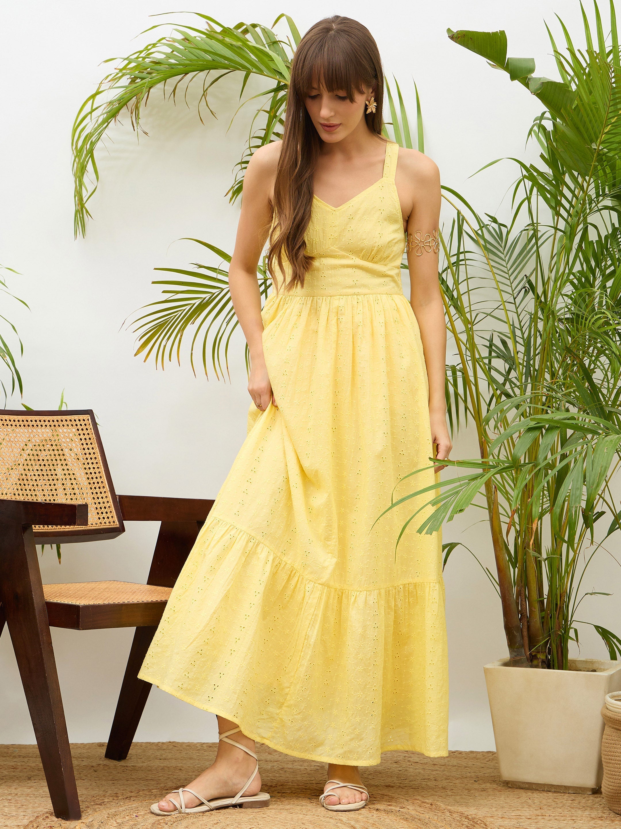 Women Yellow  Strappy Maxi Dress
