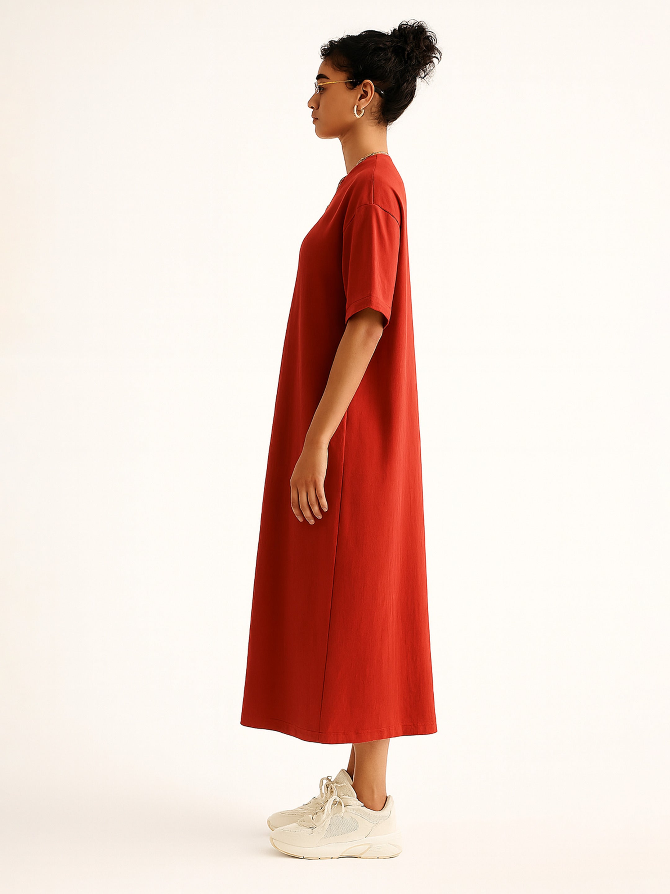 Women Red Oversized T-Shirt Dress