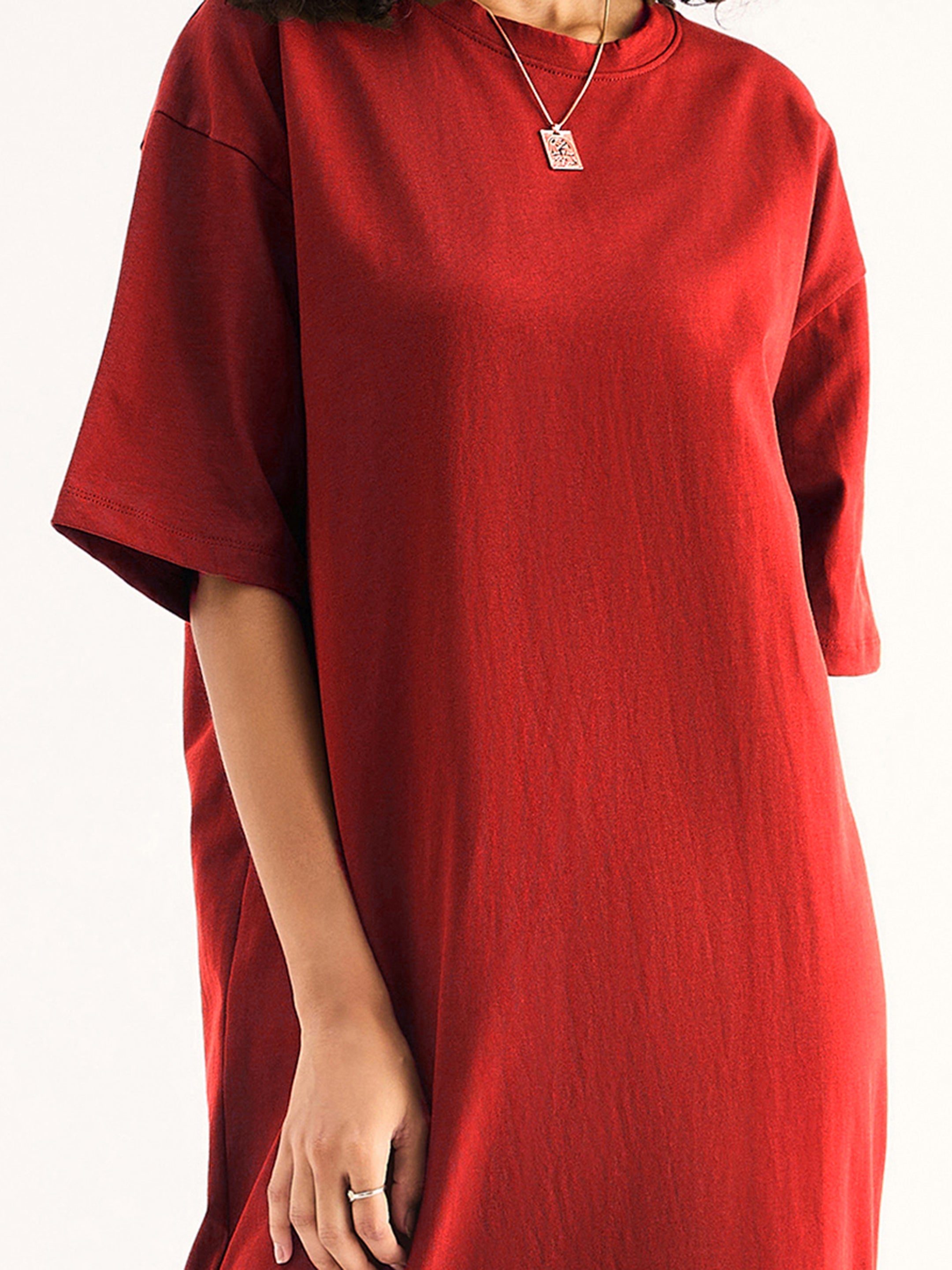 Women Red Oversized T-Shirt Dress