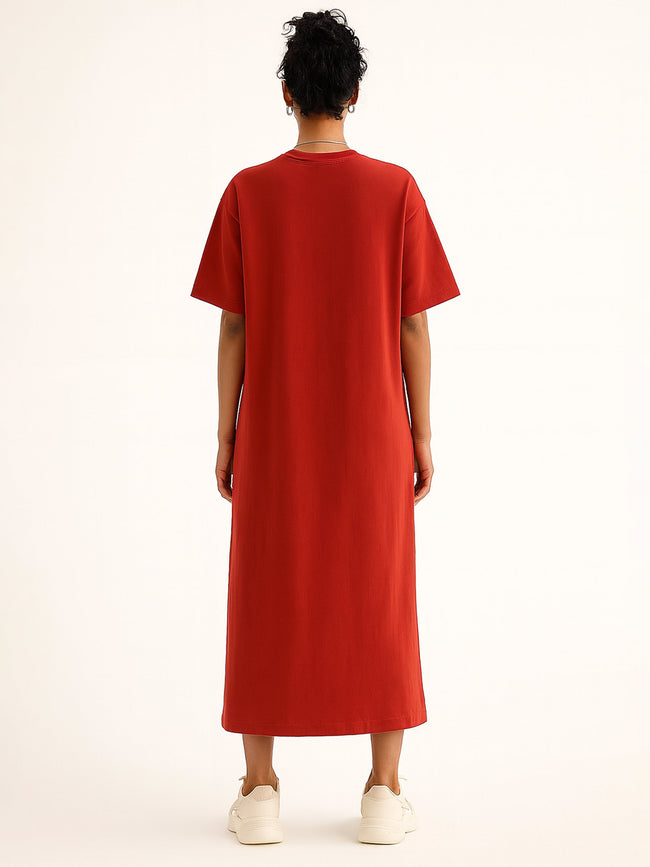 Women Red Oversized T-Shirt Dress