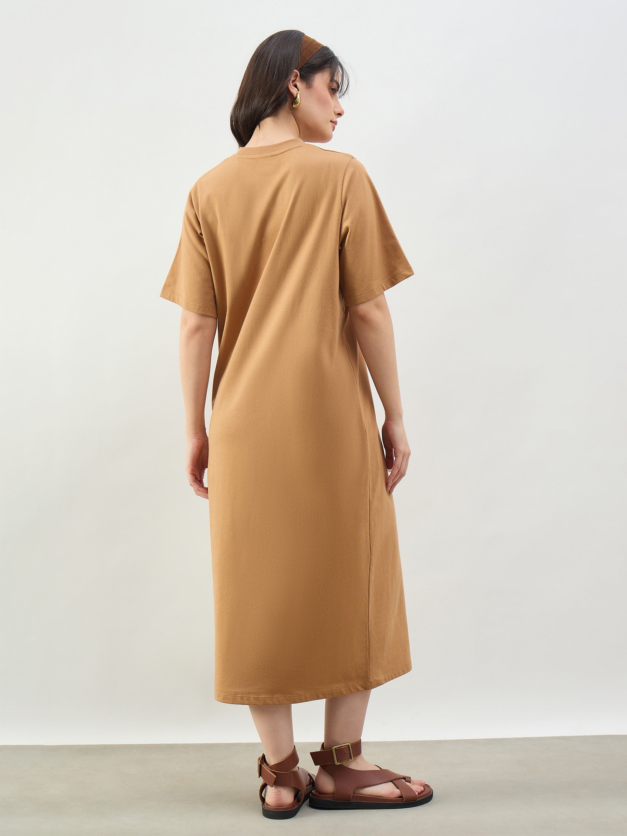 Women Tan Oversized T-Shirt Dress