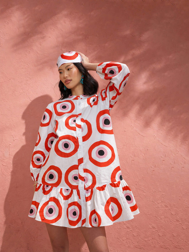 Women Red Evil Eye Print Shirt Dress