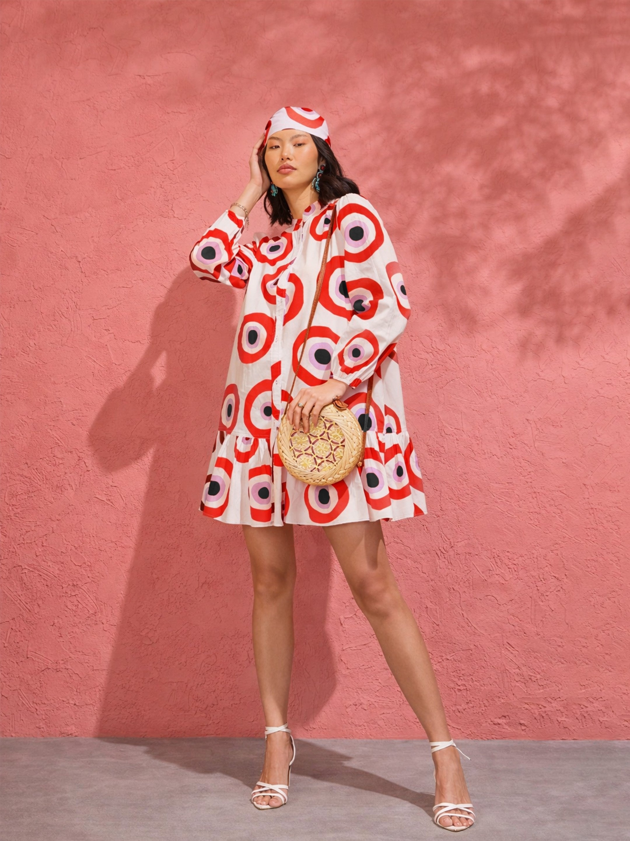 Women Red Evil Eye Print Shirt Dress