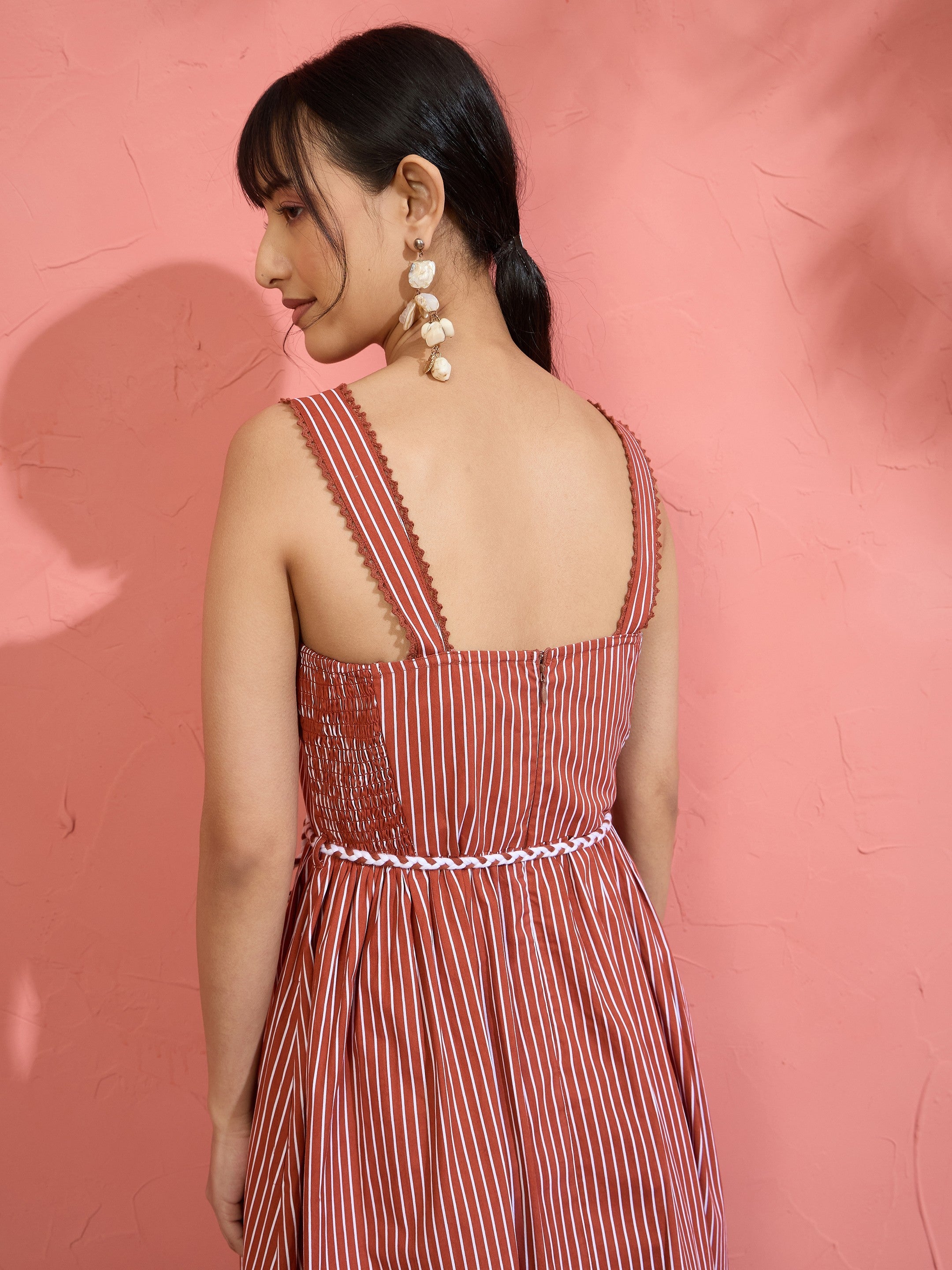 Women Brown Pin Stripe Maxi Dress