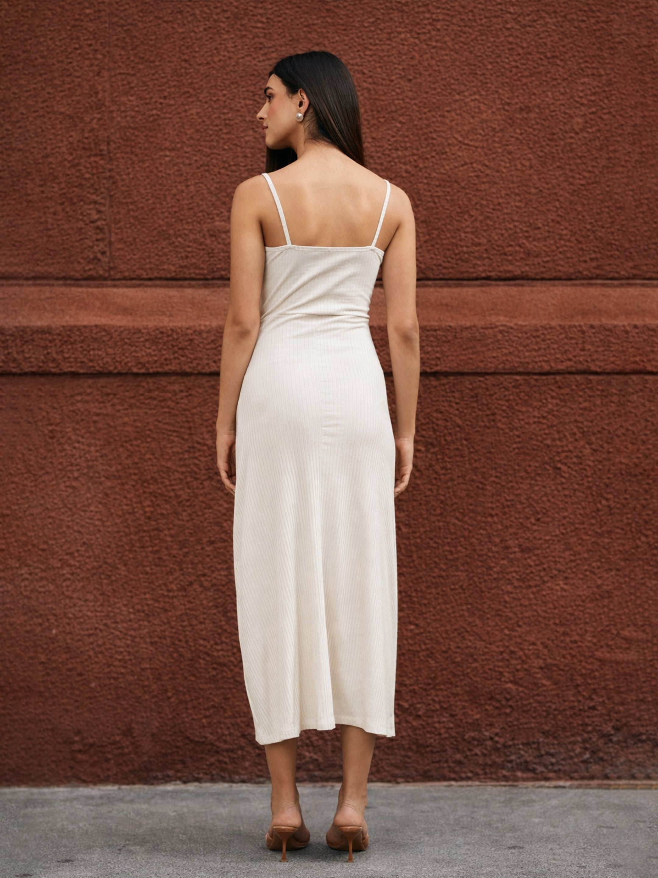 Women Off- White A-Line Strappy Midi Dress
