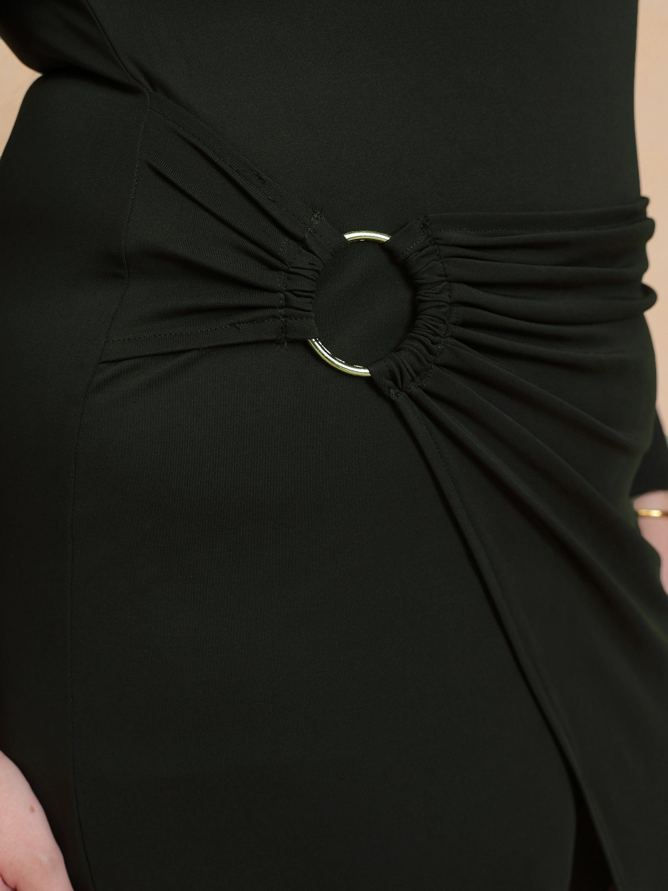 Women Olive Full Sleeves Wrap Dress