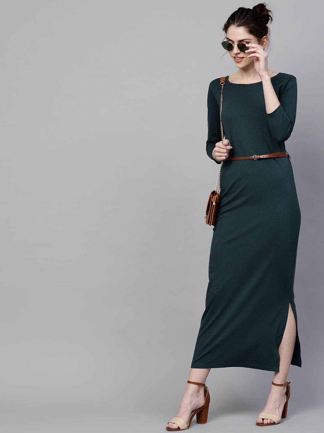 Teal Maxi Dress With Belt