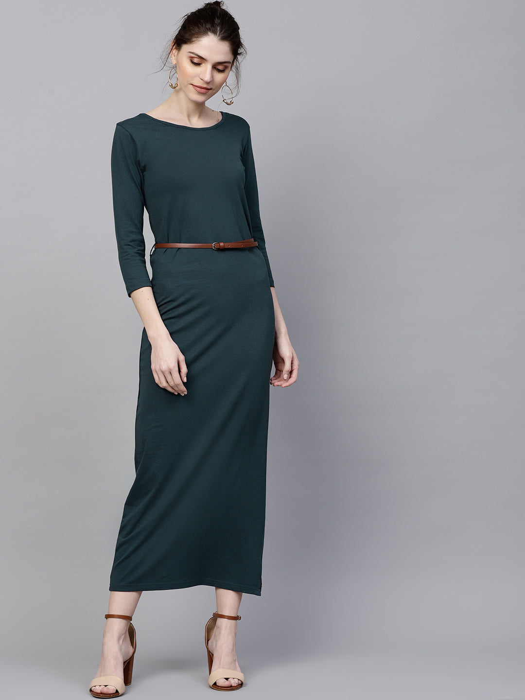 Teal Maxi Dress With Belt